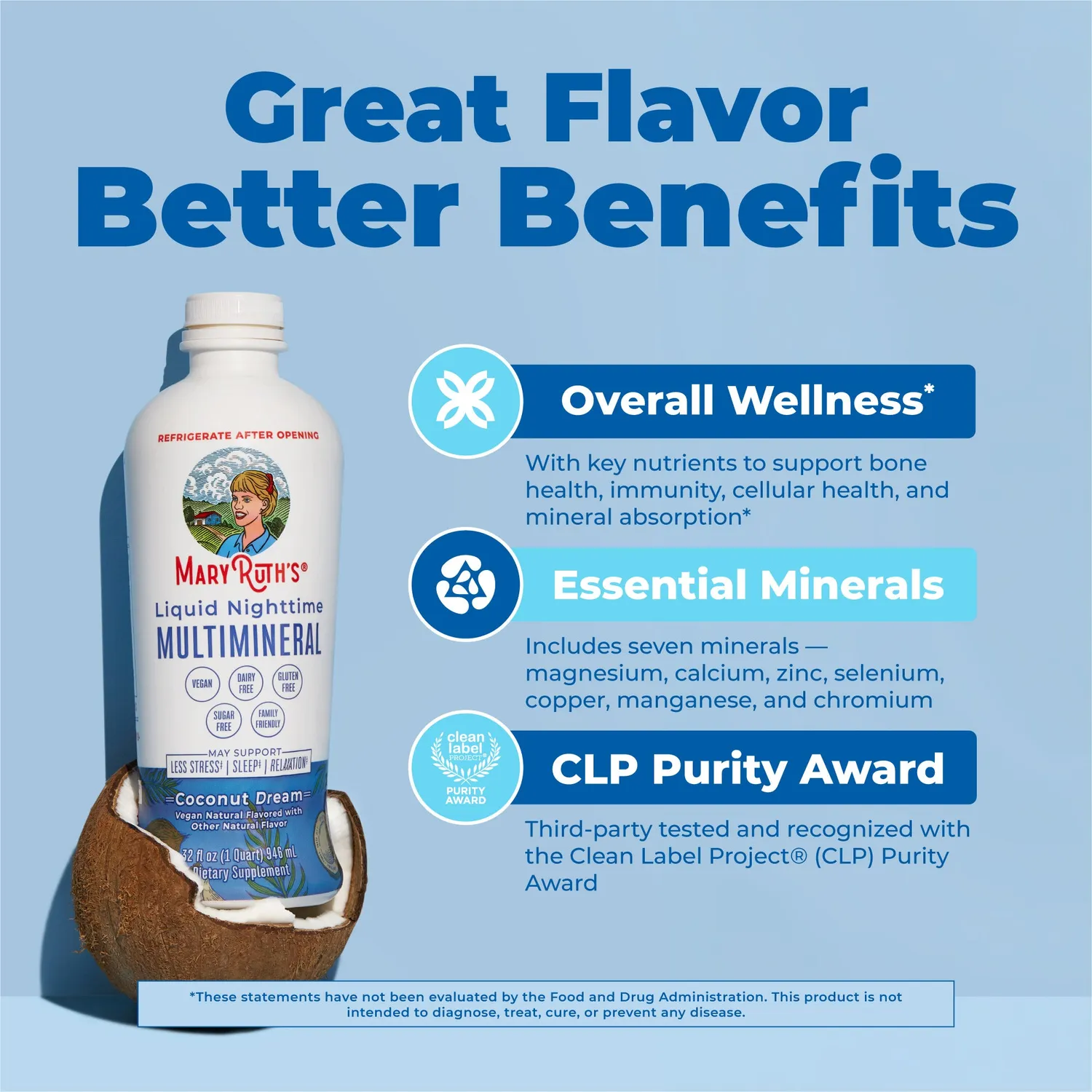 MaryRuth's Liquid Nighttime Multimineral flytende kokos uten melatonin