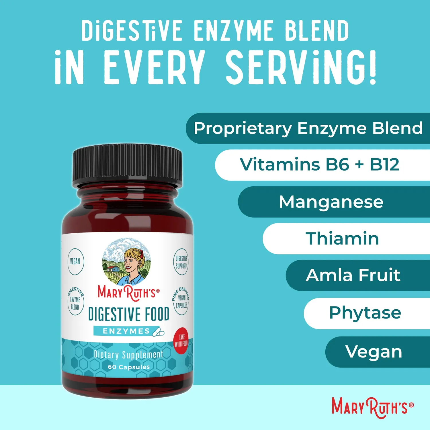 MaryRuth's Digestive Food Enzymes kapsler 60 stk enzymblanding