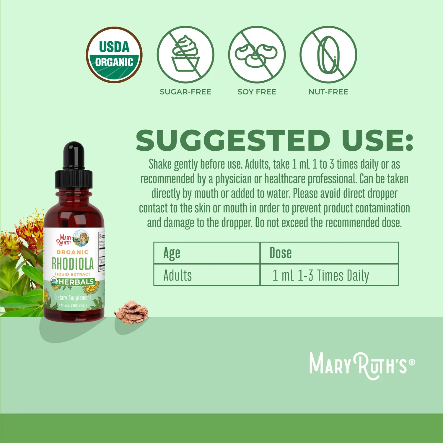 MaryRuth's Organic Rhodiola Root Liquid Extract dråper uten smak stress