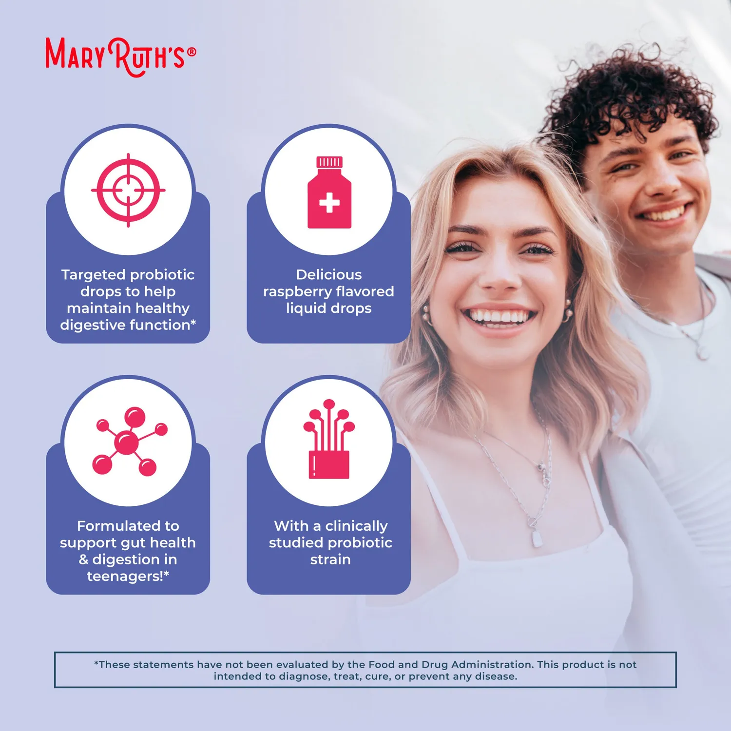 MaryRuth's Teen Precision probiotikadråper bringebær