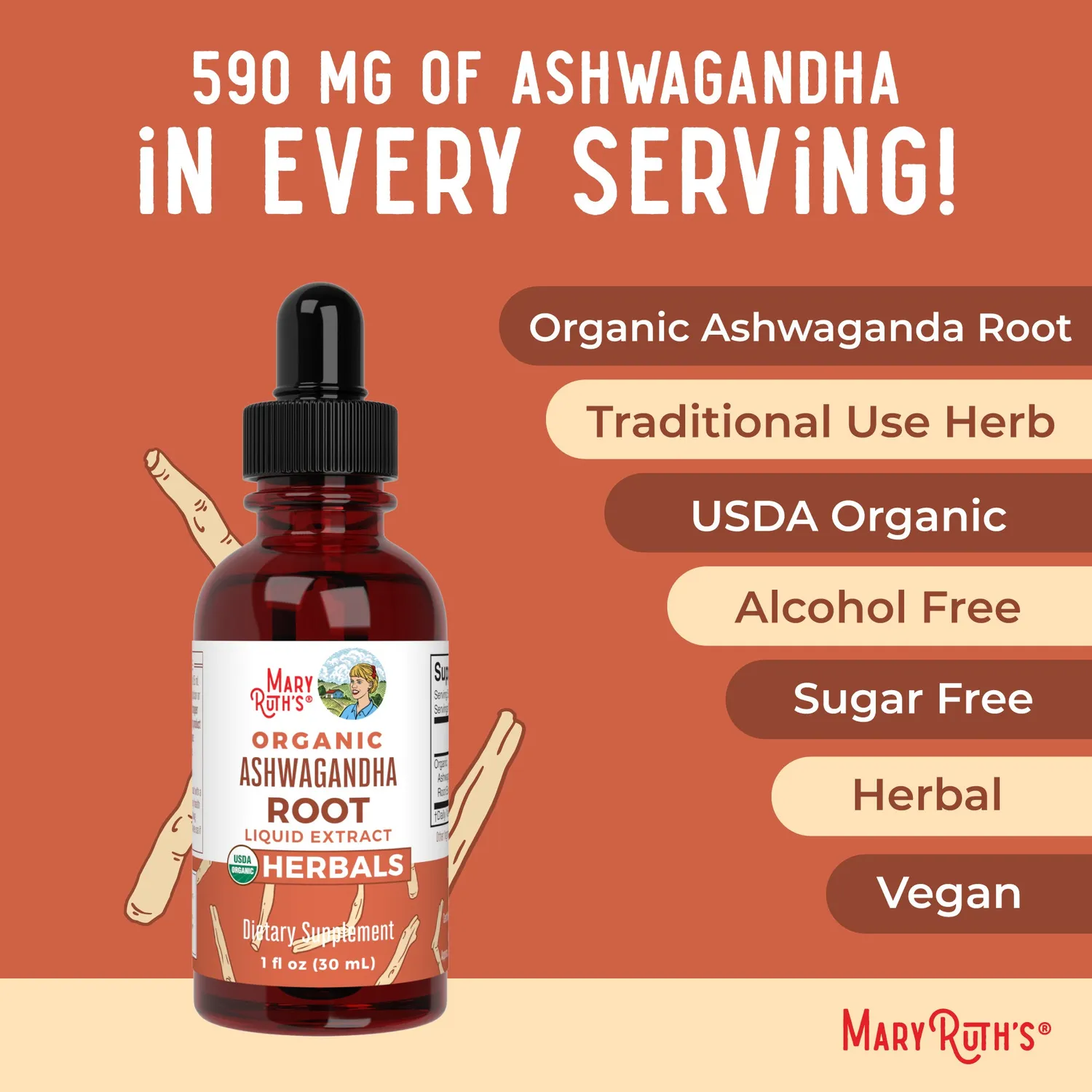 MaryRuth's Organic Ashwagandha Root Liquid dråper 60 doser