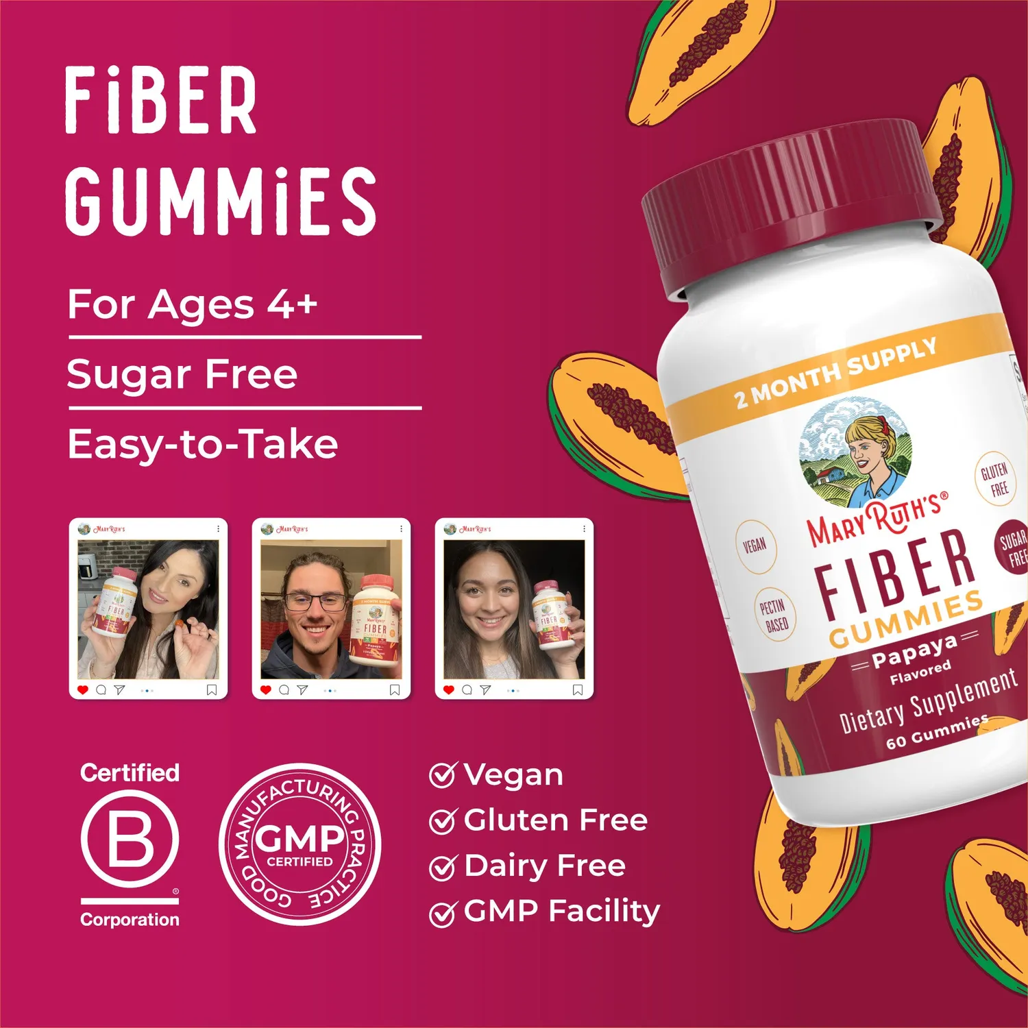 MaryRuth's Fiber Gummies fibergummi 60 stk sukkerfri