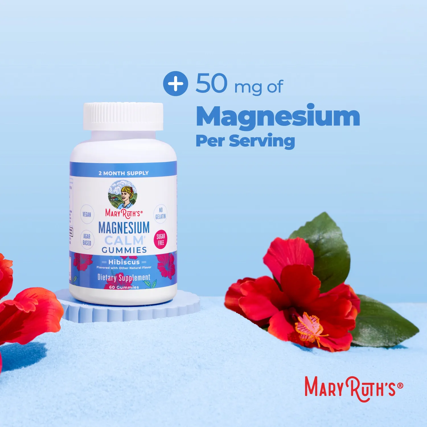 MaryRuth's Magnesium Calm vingummi hibiskus 60 stk magnesiumsitrat