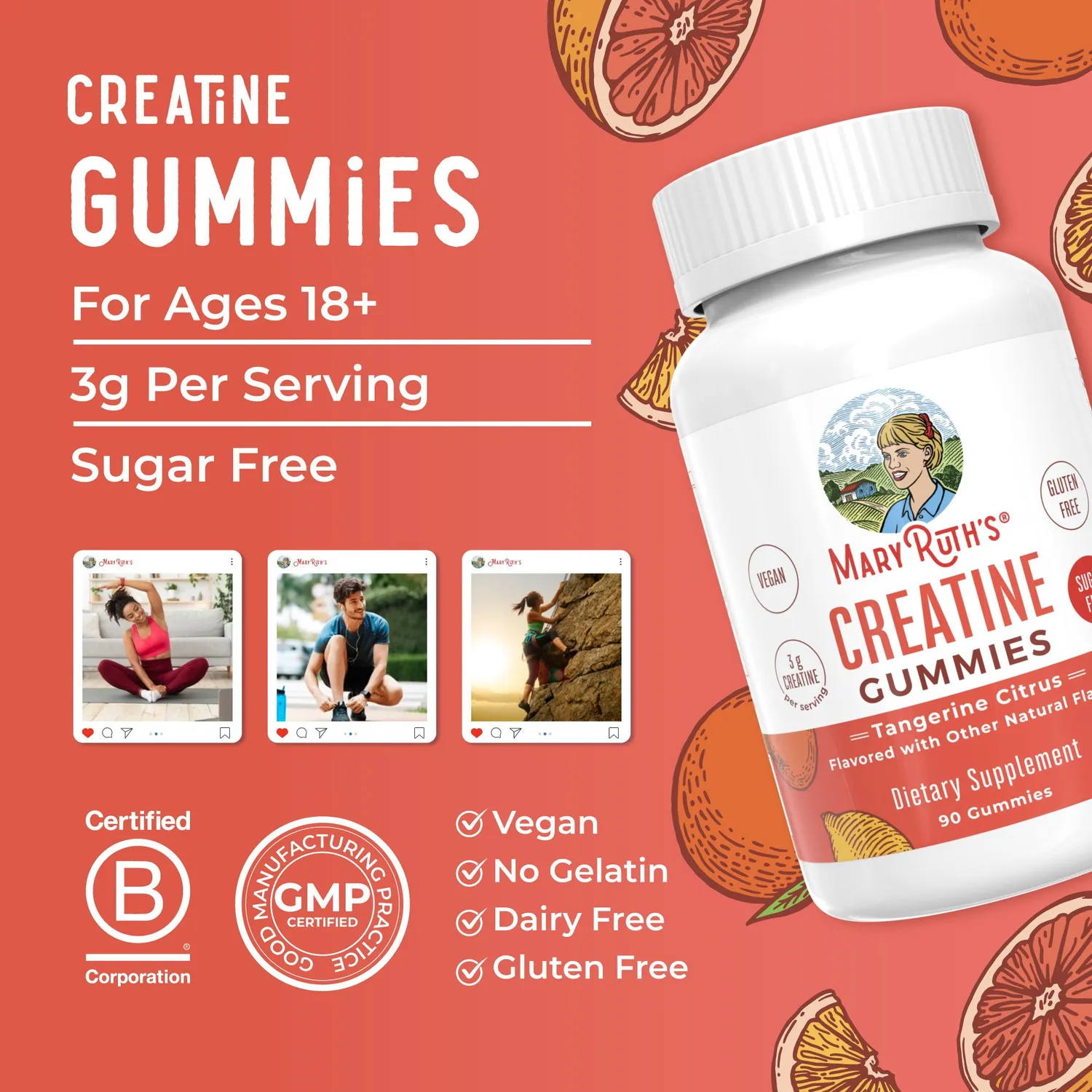 MaryRuth's Creatine Gummies kreatin 3 g tangerin