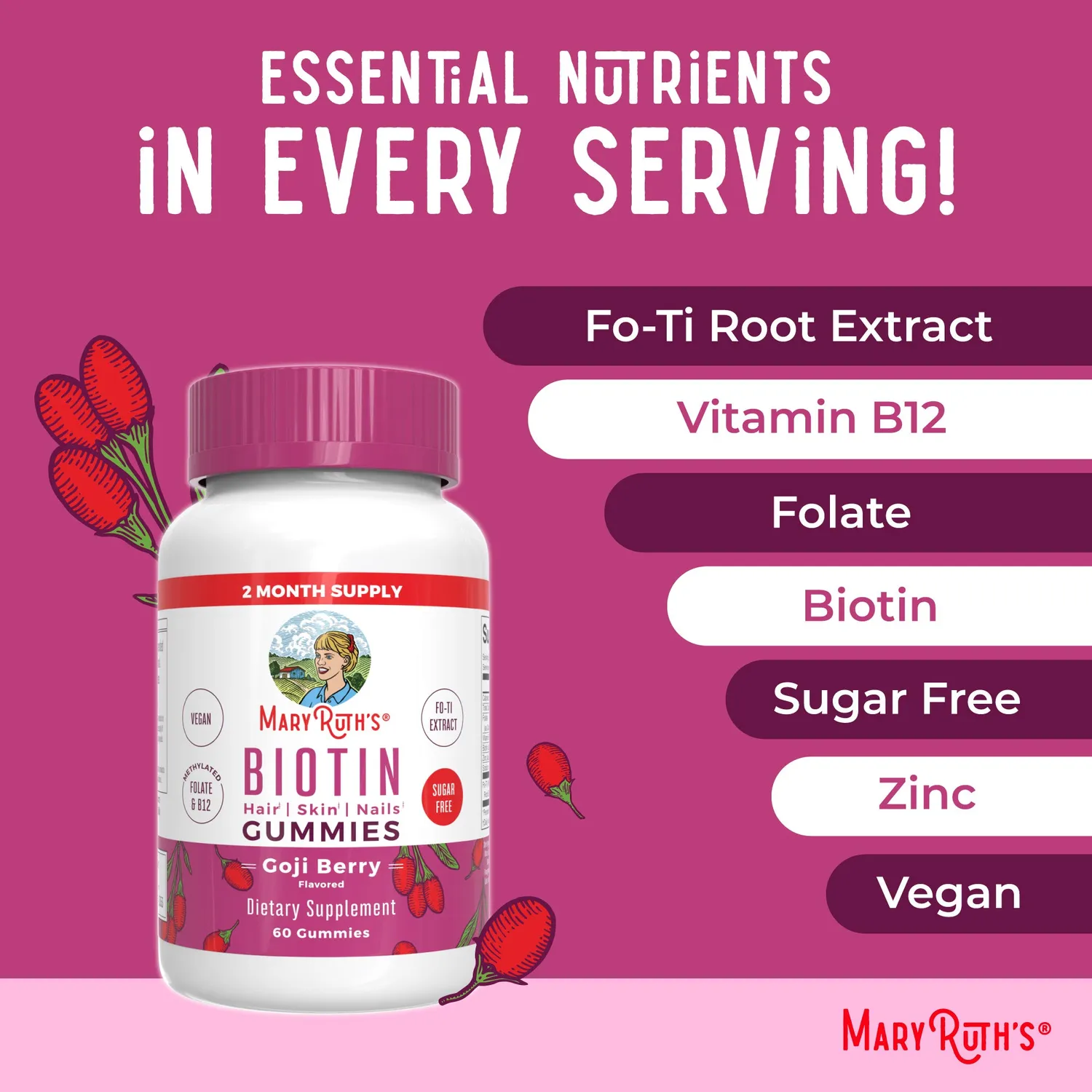 MaryRuth's Biotin Gummies gojibær 60 stk