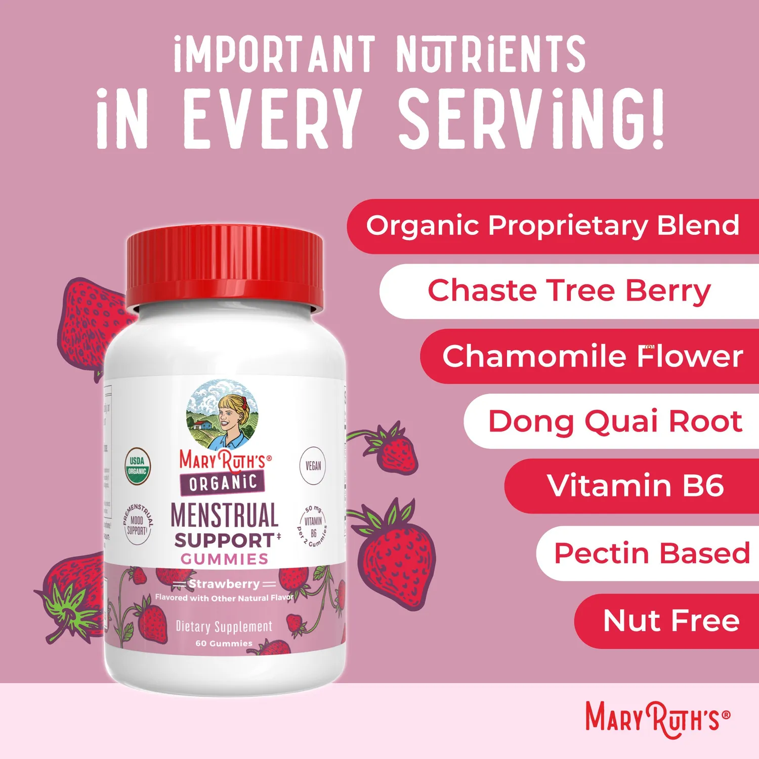 MaryRuth's Premenstrual vitamingummies jordbær 2 dag urter