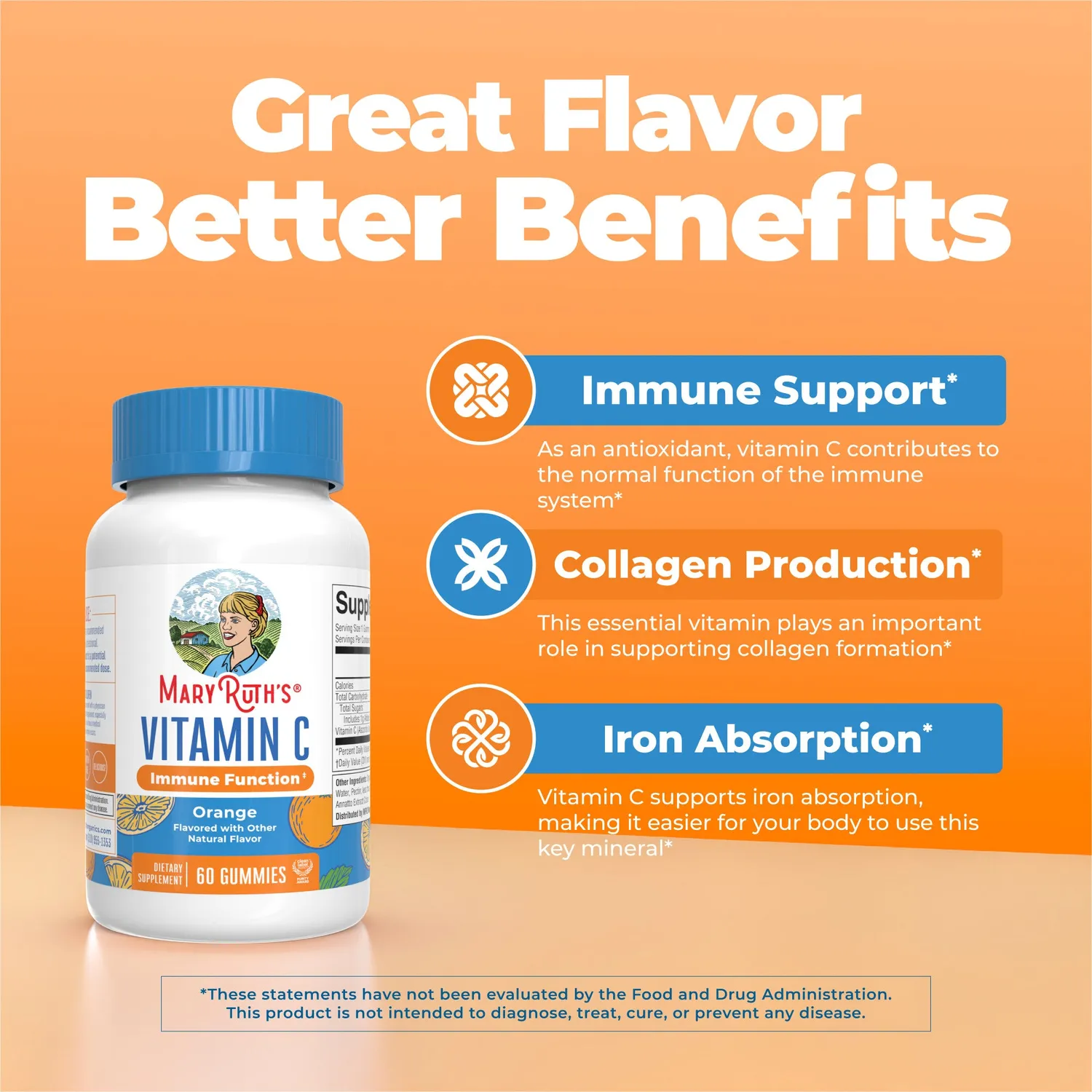 MaryRuth's Vitamin C vitamingummies appelsin 60 stk antioksidant