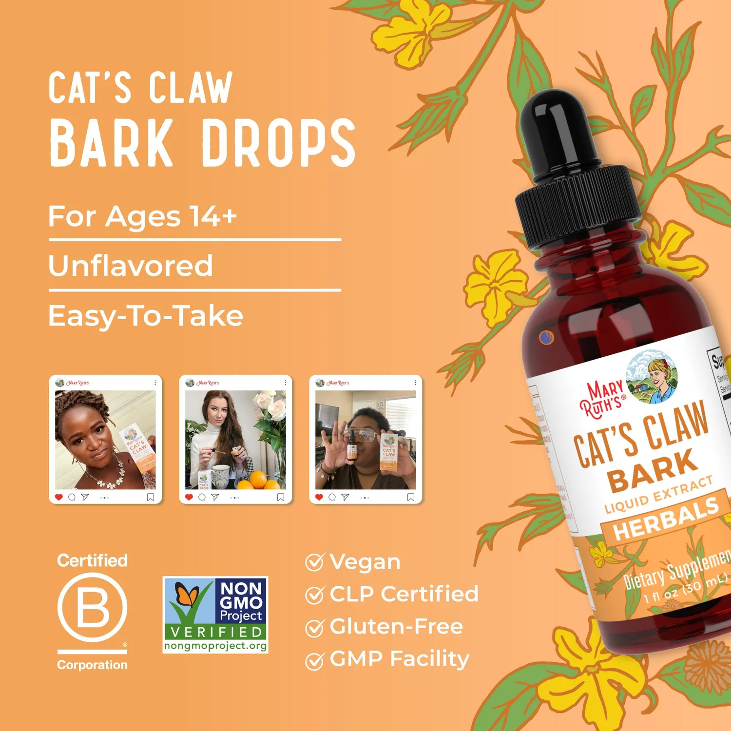 MaryRuth's Cat's Claw dråper smakfri 60 doser