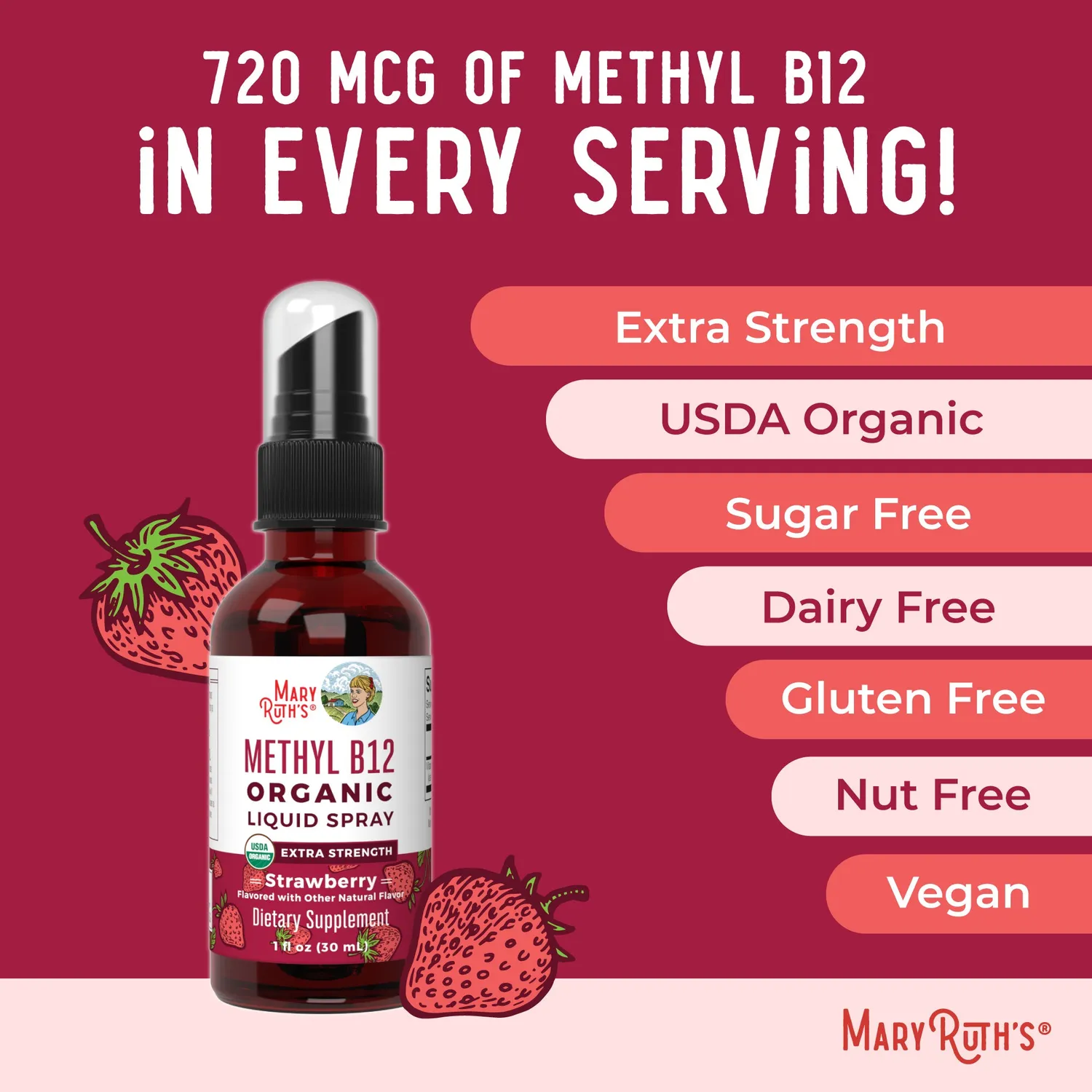 MaryRuth's Methyl B12 spray jordbær organisk