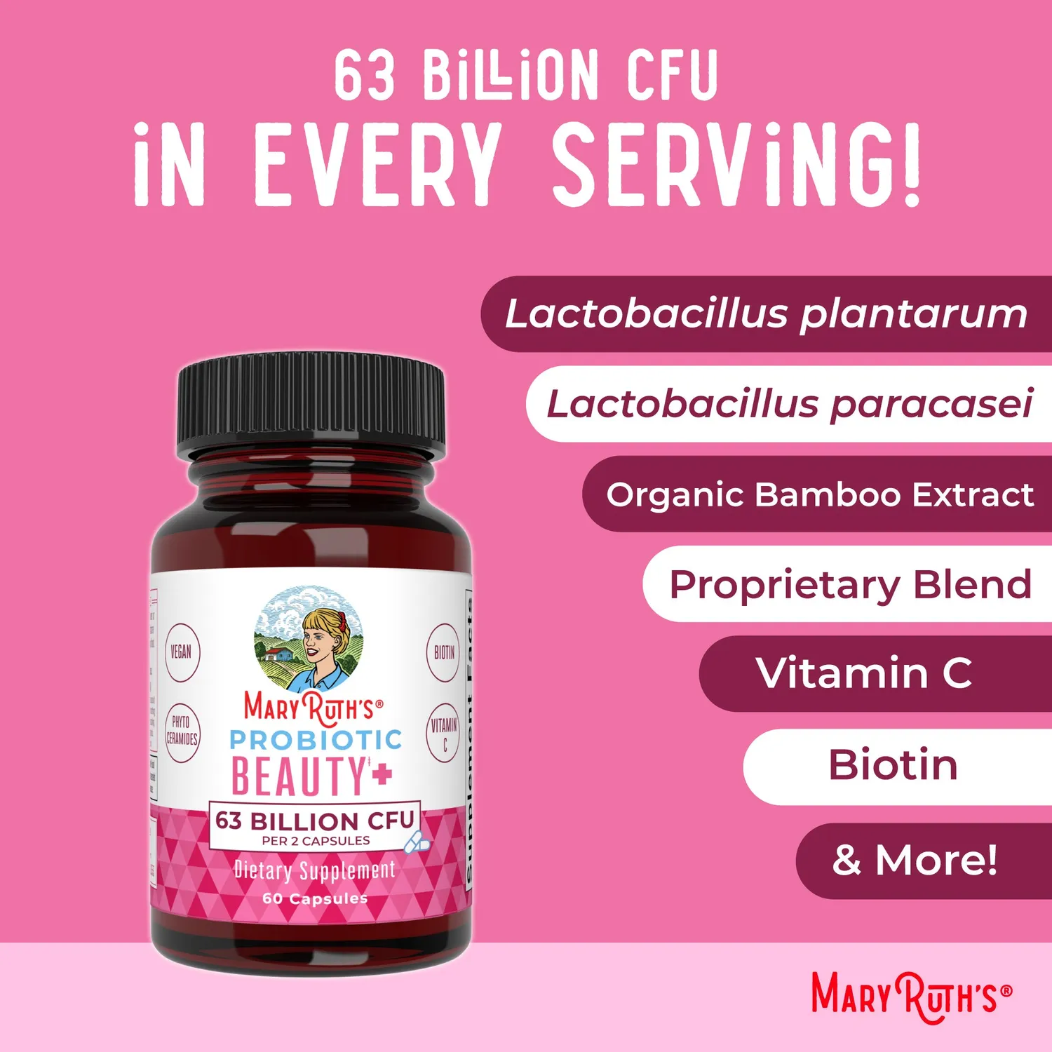 MaryRuth's Probiotic Beauty+ kapsler 60 stk probiotika hud