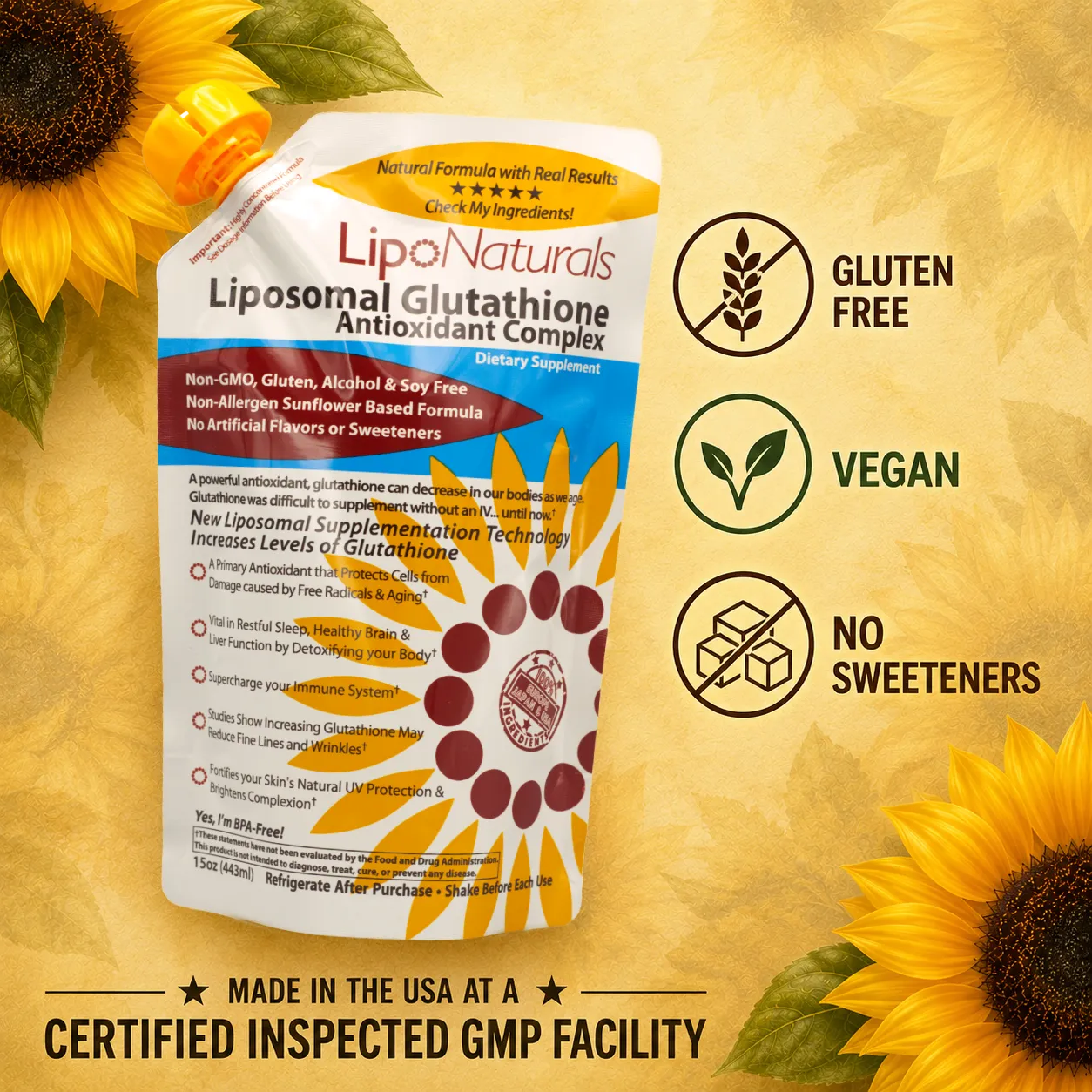 LipoNaturals Glutathione Complex flytende 15oz 30 doser C-vitamin