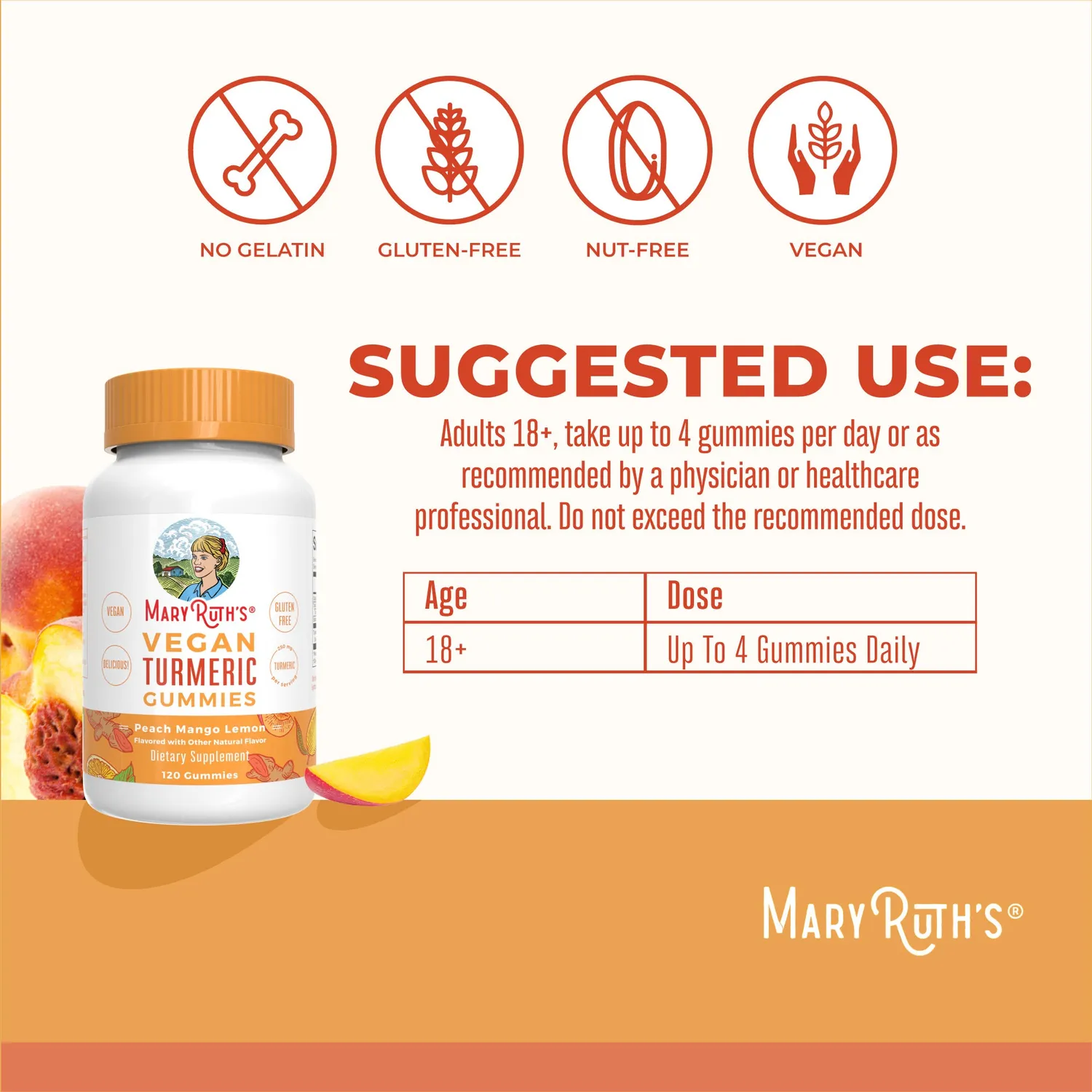 MaryRuth's Turmeric gummies fersken mango 30 porsjoner