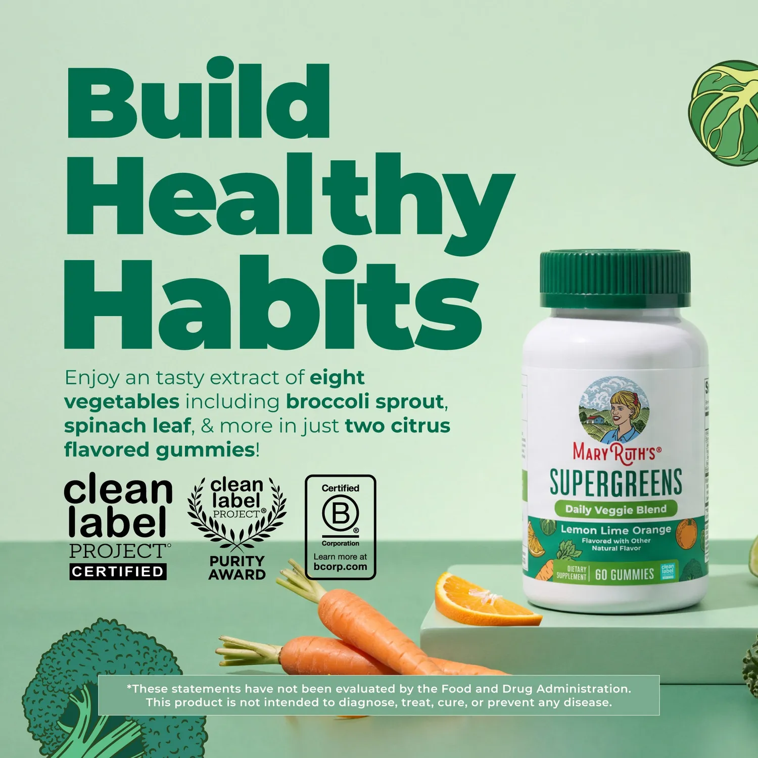 MaryRuth's Super Greens vingummi sitron-lime 2 stk