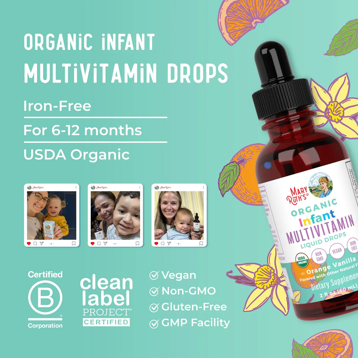 MaryRuth's Organic Infant Multivitamin dråper appelsin-vanilje