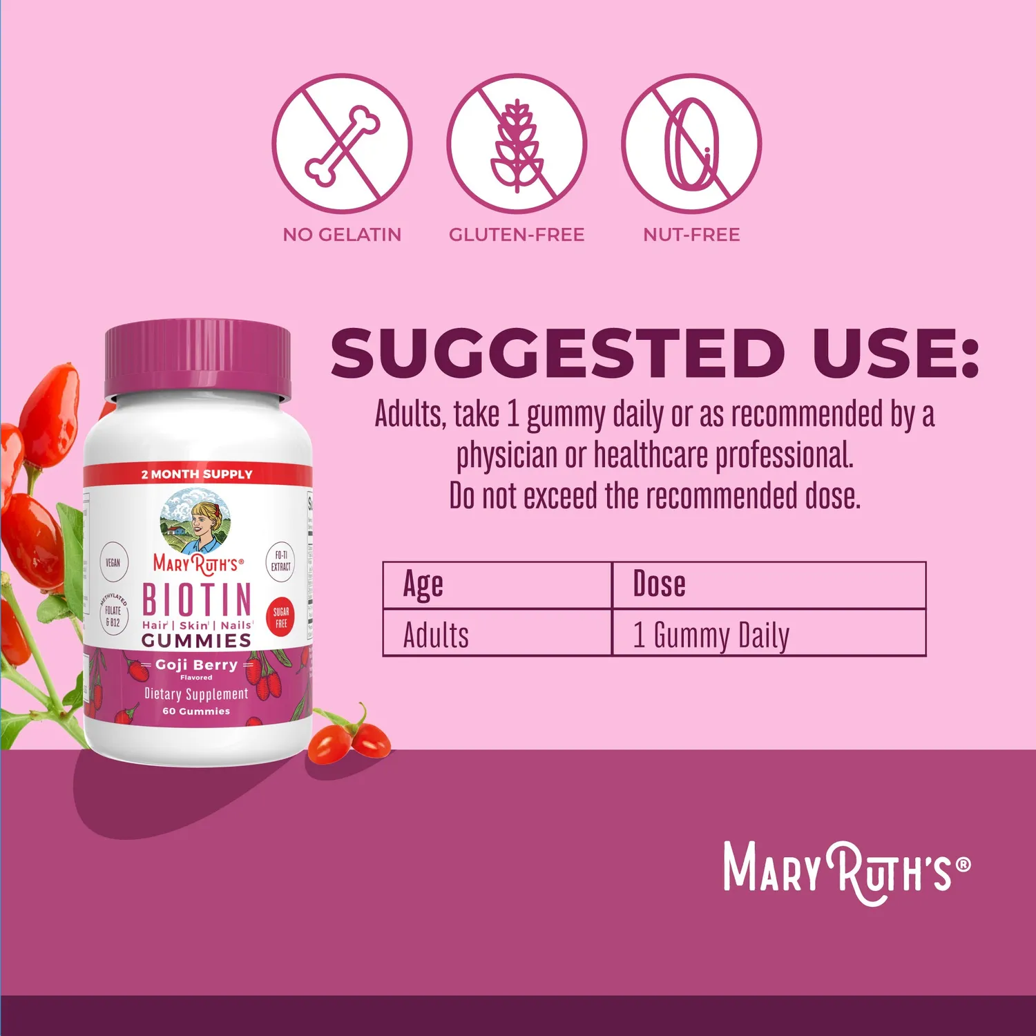 MaryRuth's Biotin Gummies gojibær 60 stk