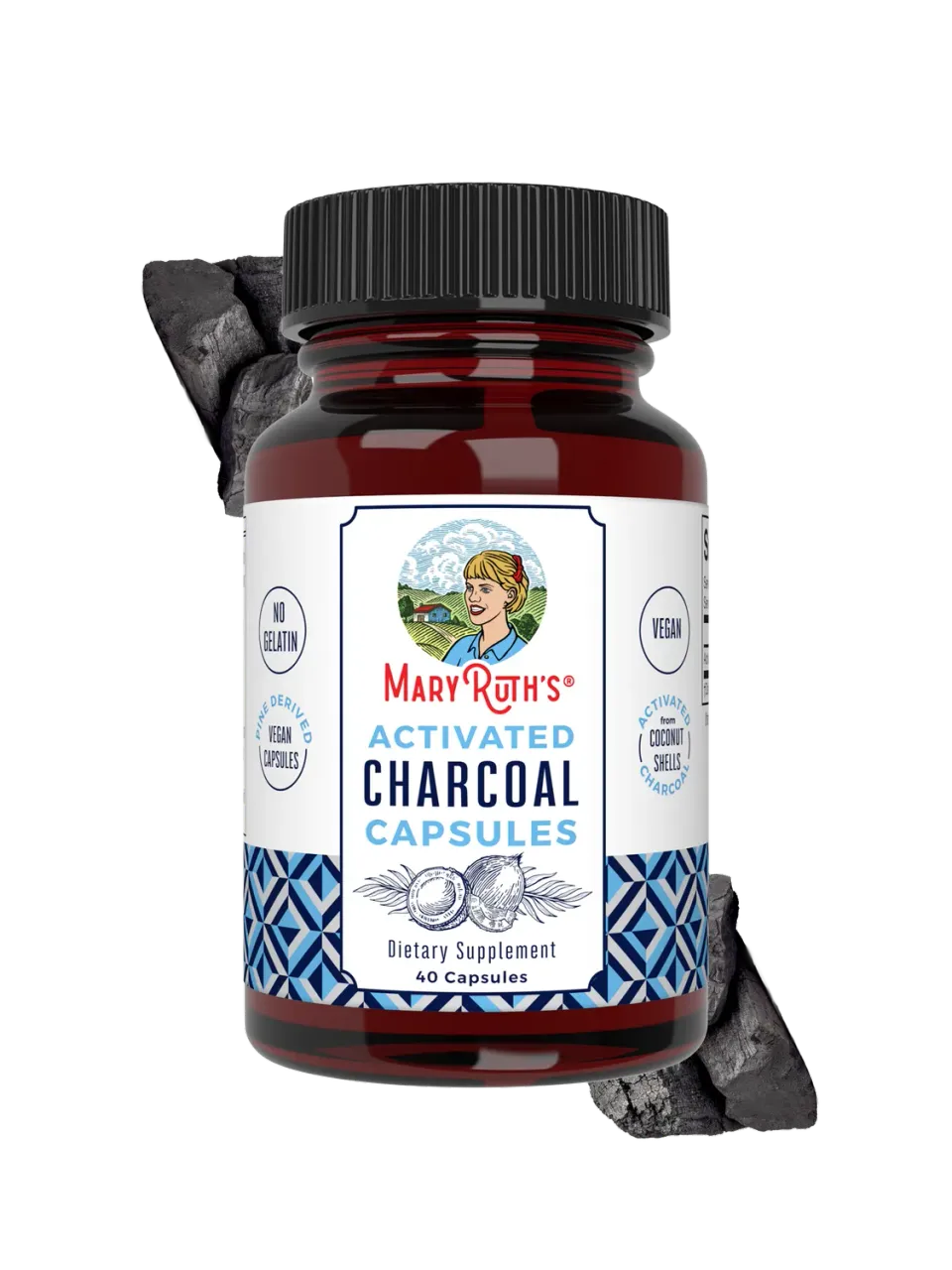 MaryRuth's Activated Charcoal kapsler kokos 20–40 doser