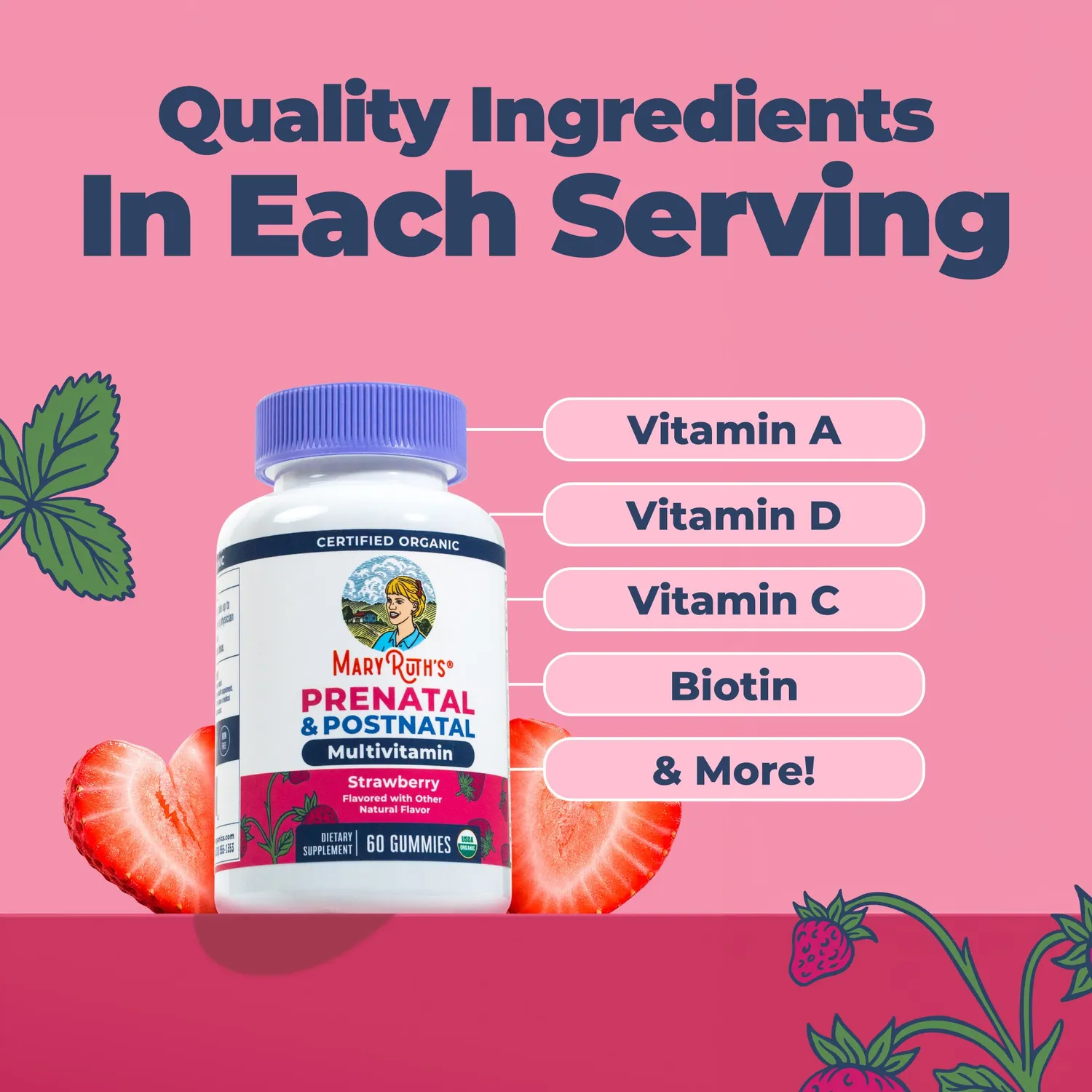 MaryRuth's Organic Prenatal & Postnatal Multivitamin gummies jordbær