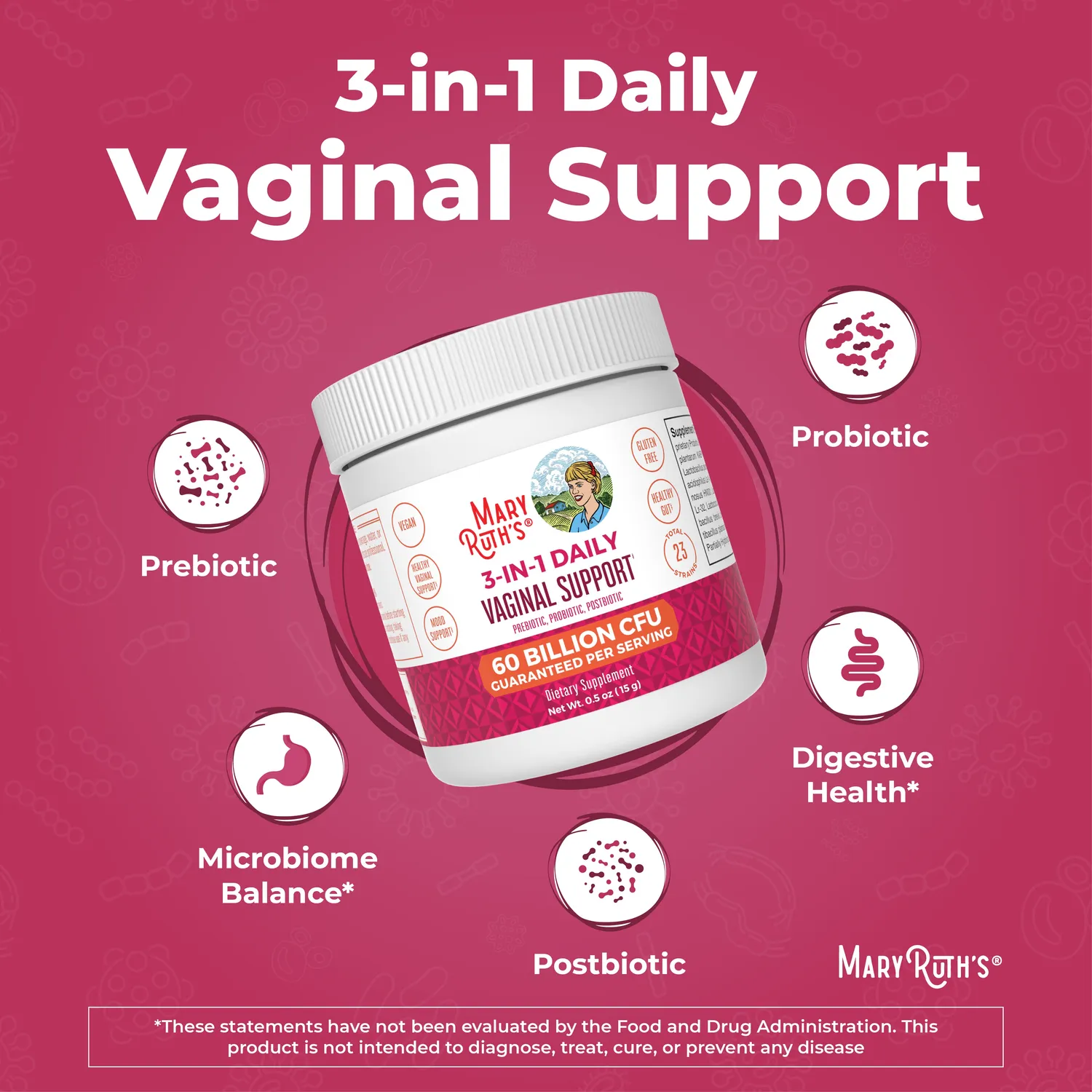 MaryRuth's 3-in-1 Vaginal Support Powder probiotikapulver 60 mrd CFU