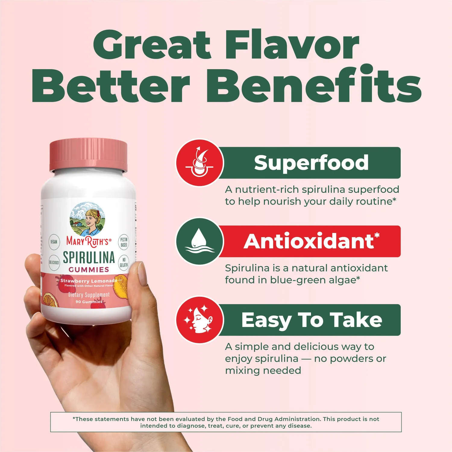 MaryRuth's Spirulina vingummi 90 stk sitronade