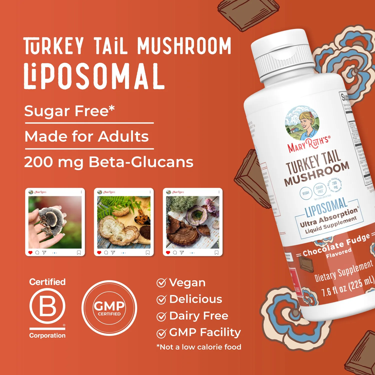 MaryRuth's Turkey Tail Mushroom liposomal sjokolade 1 g per dose