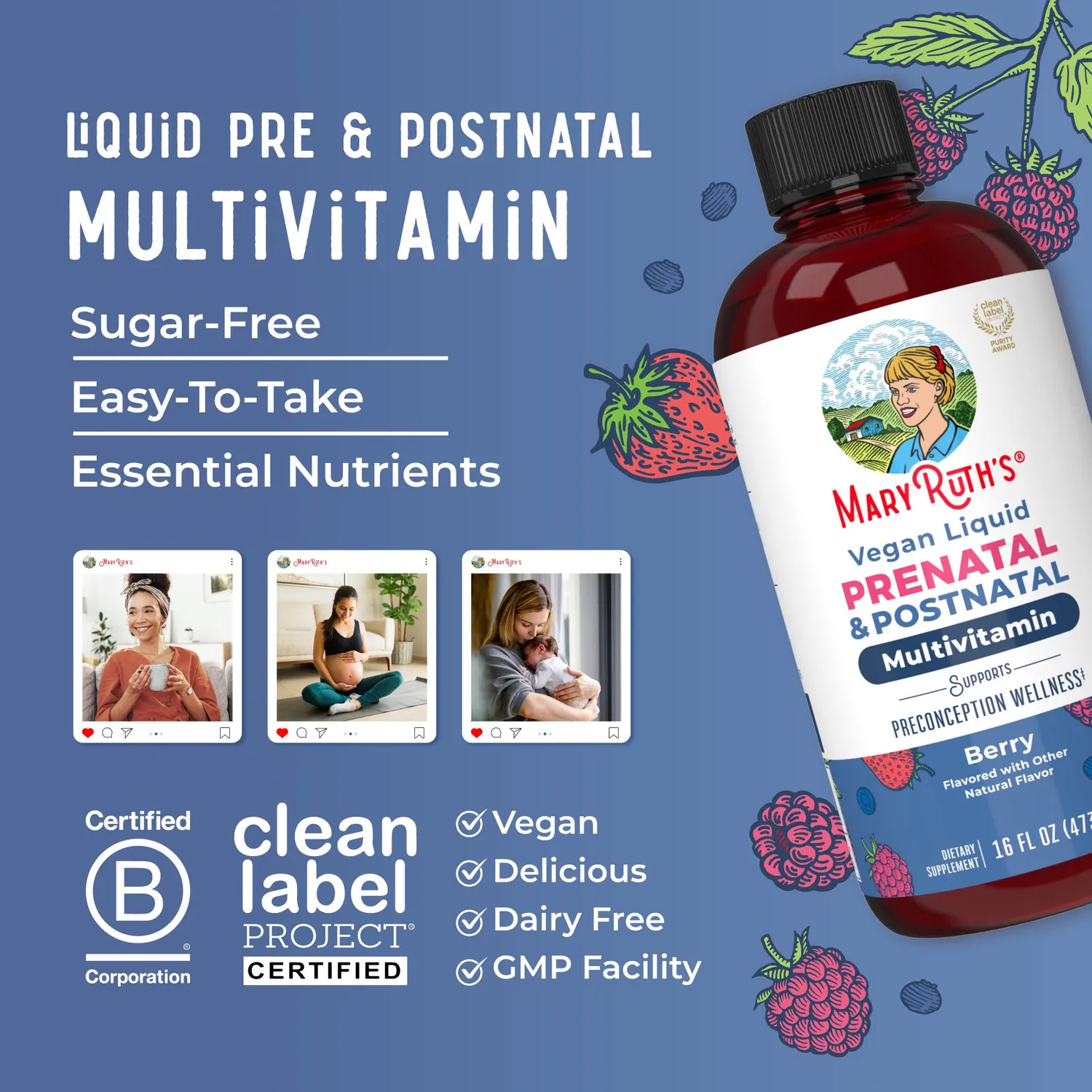 MaryRuth's Prenatal flytende multivitamin bær folat
