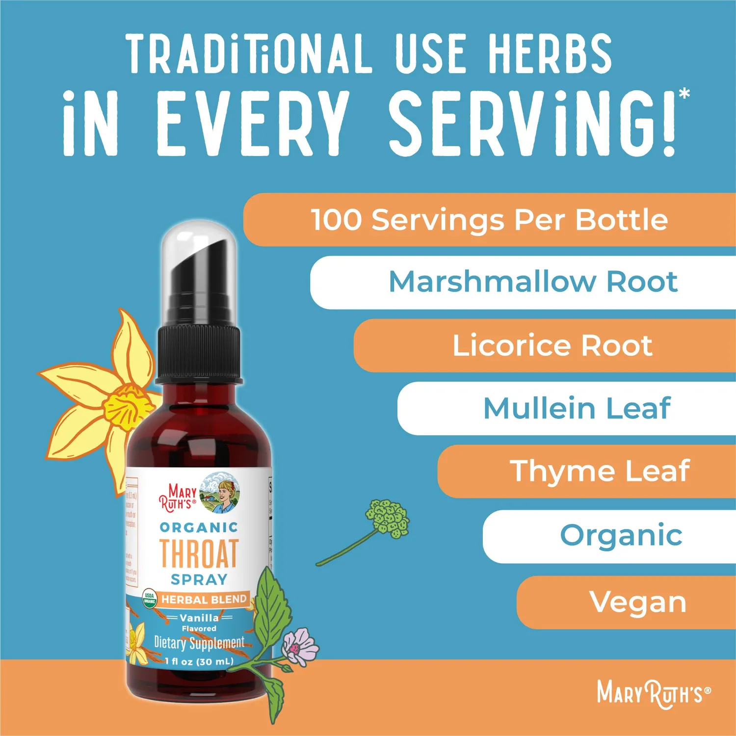 MaryRuth's Organic Throat Spray halsspray vanilje