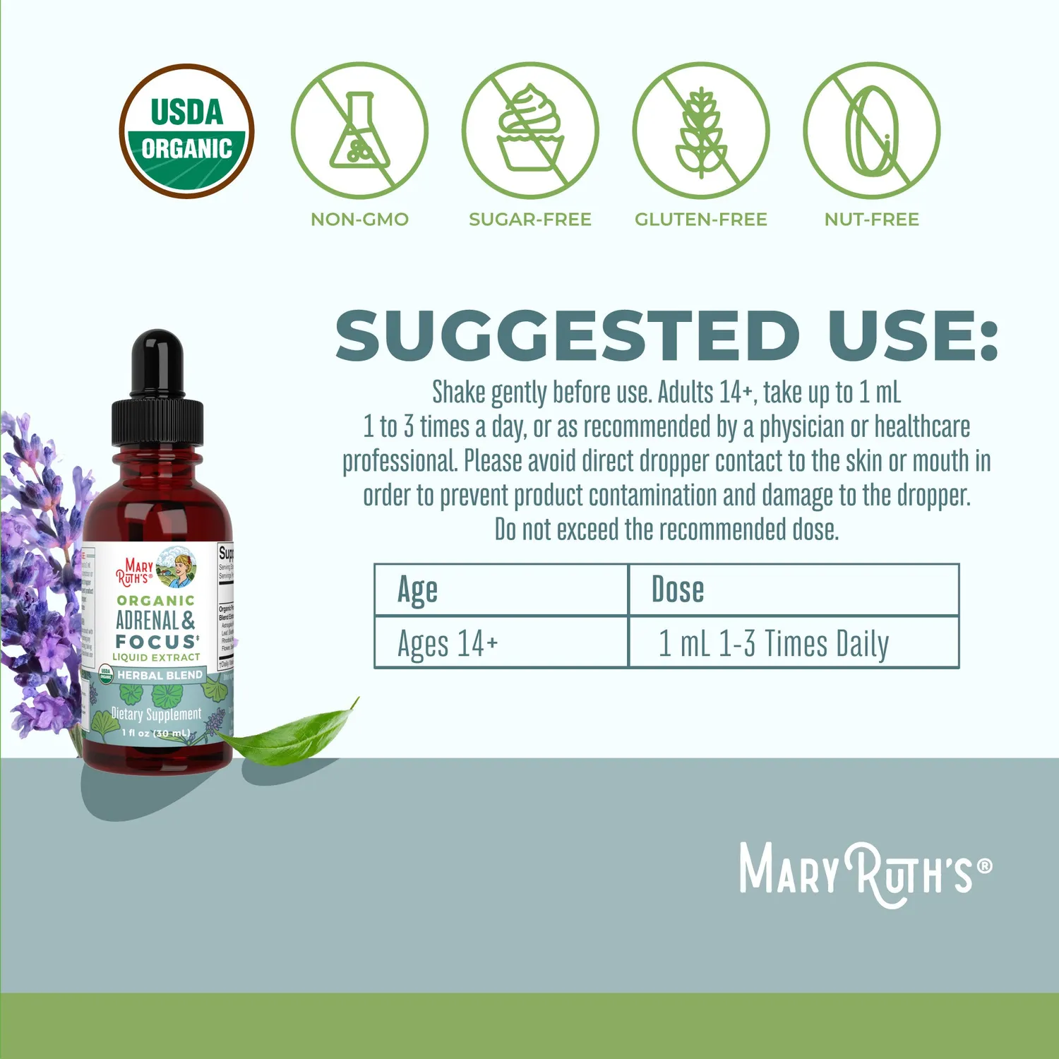 MaryRuth's Organic Adrenal & Focus urtedråper 30 ml