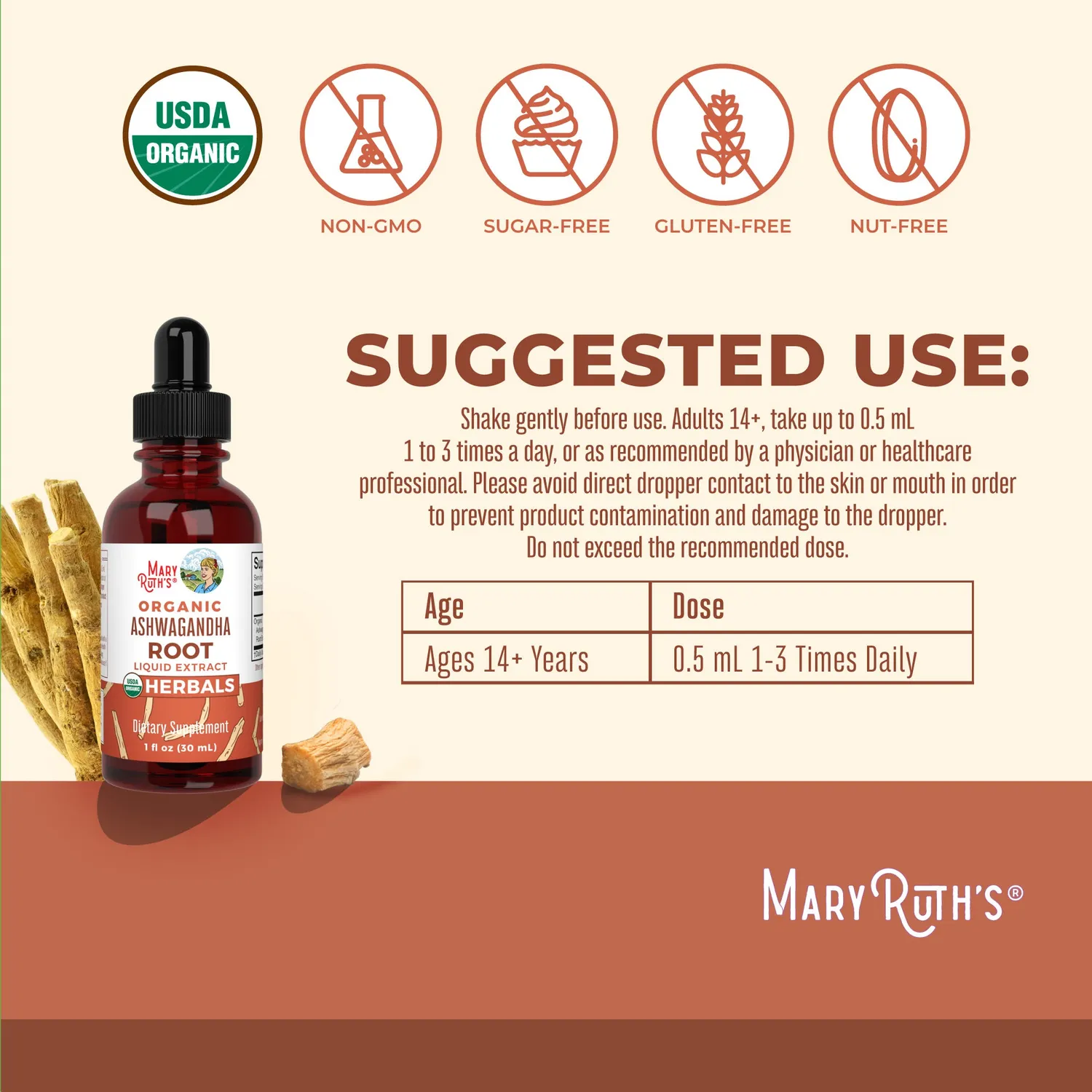 MaryRuth's Organic Ashwagandha Root Liquid dråper 60 doser