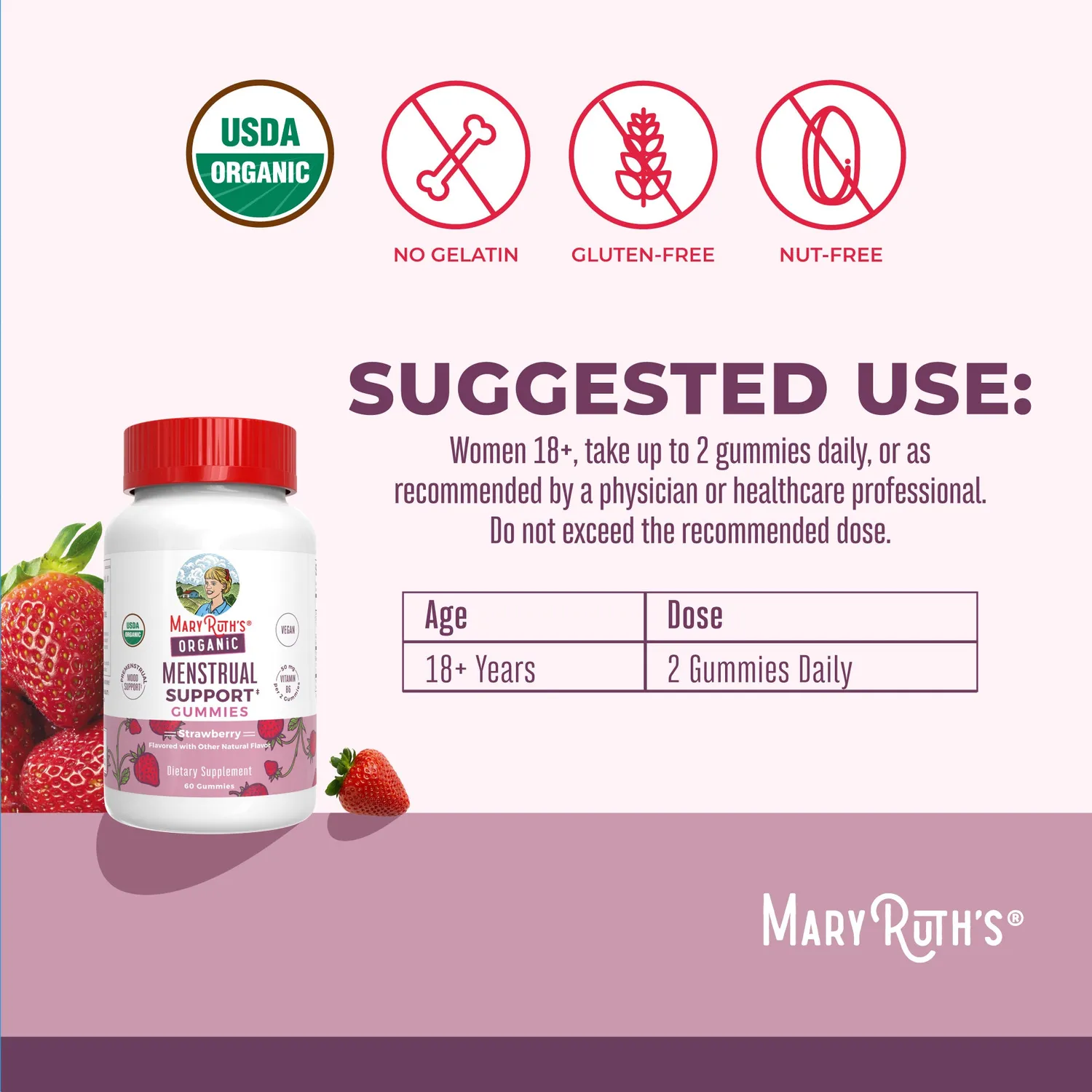 MaryRuth's Premenstrual vitamingummies jordbær 2 dag urter