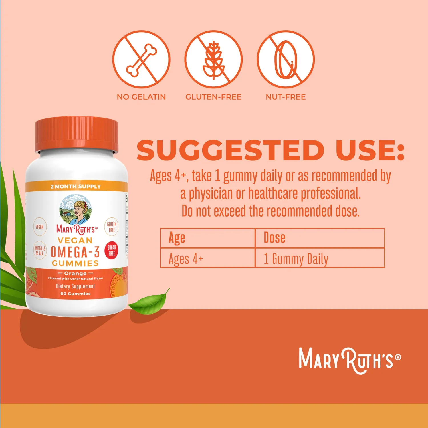 MaryRuth's Vegan Omega-3 gummies appelsin 60 stk linfrø