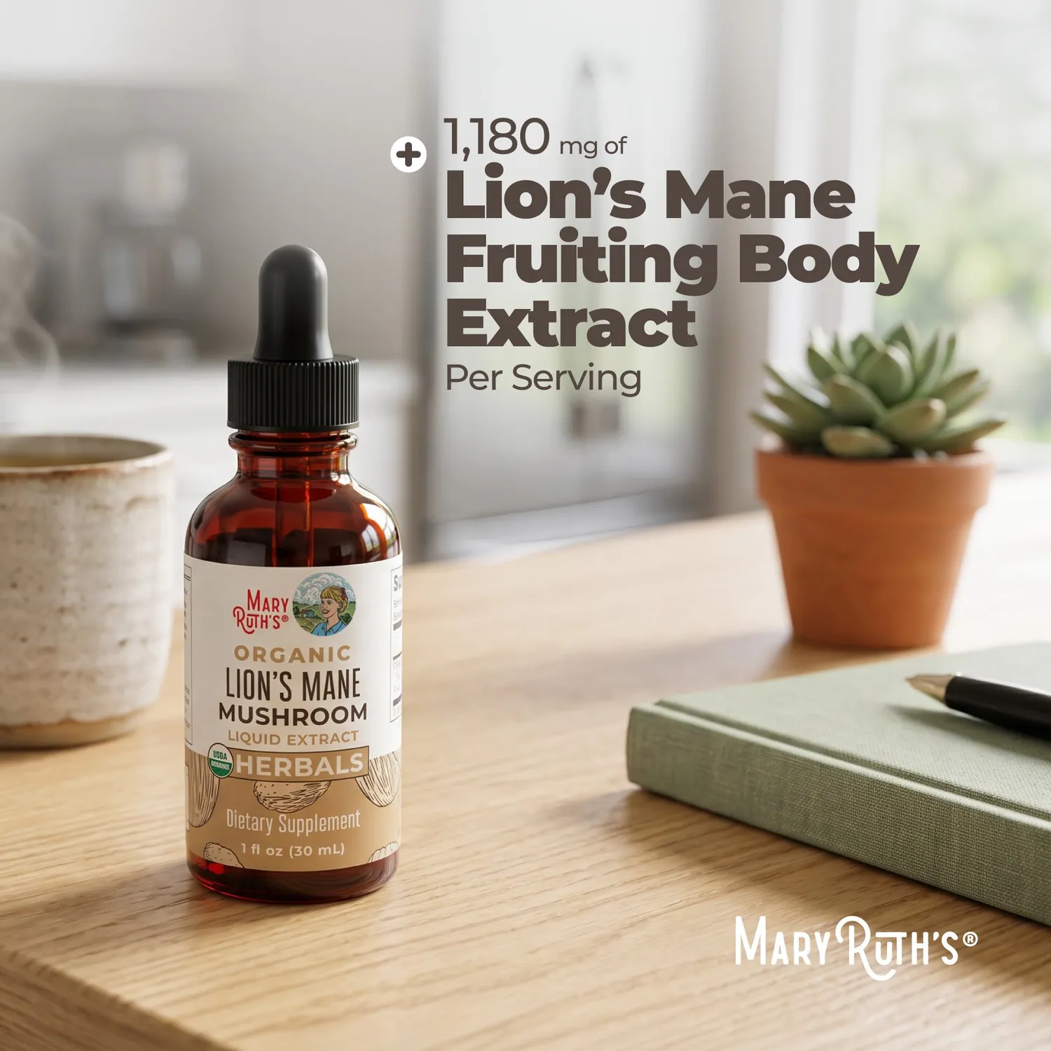 MaryRuth's Organic Lion's Mane Liquid Drops dråper hjernefokus