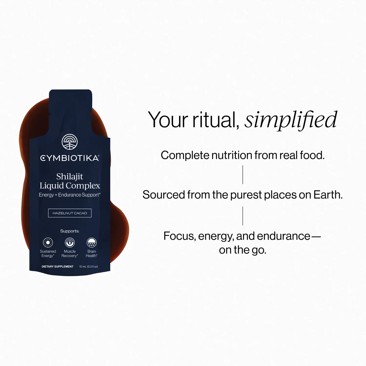 Cymbiotika Shilajit Liquid Complex tilskudd kakao energi