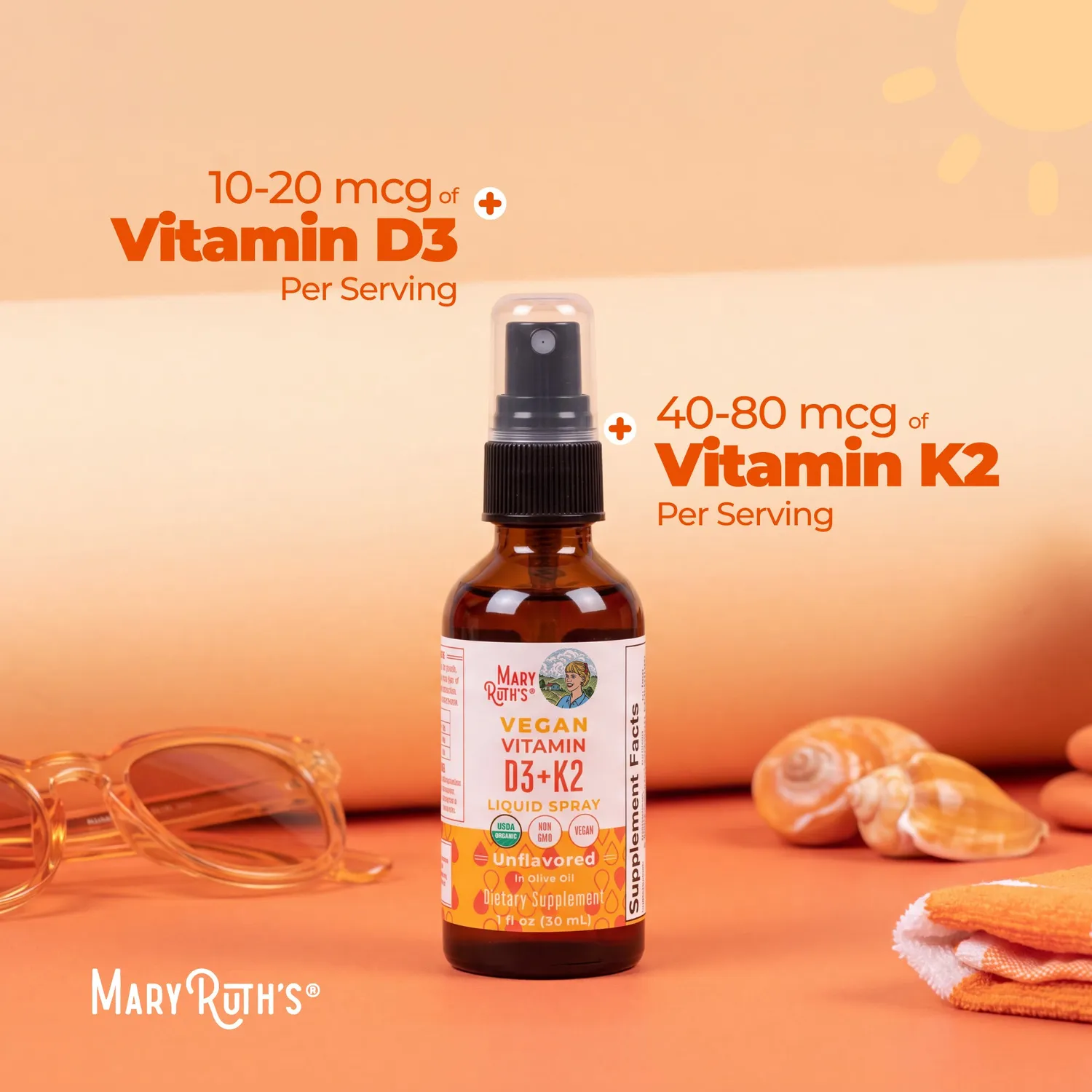 MaryRuth's Organic D3 + K2 spray usmaket 30 doser