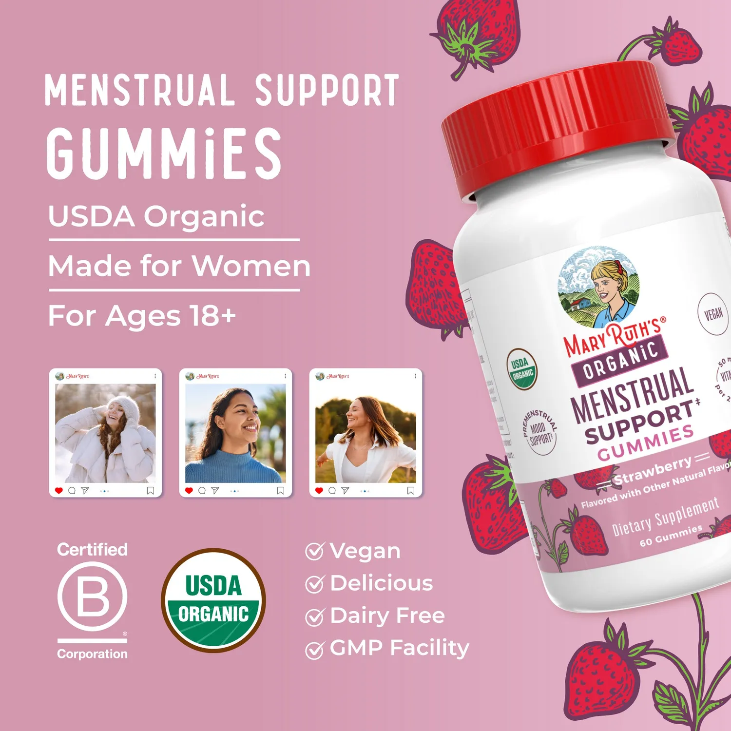 MaryRuth's Premenstrual vitamingummies jordbær 2 dag urter