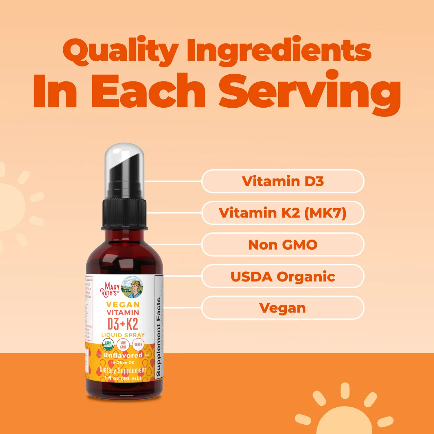MaryRuth's Organic D3 + K2 spray usmaket 30 doser