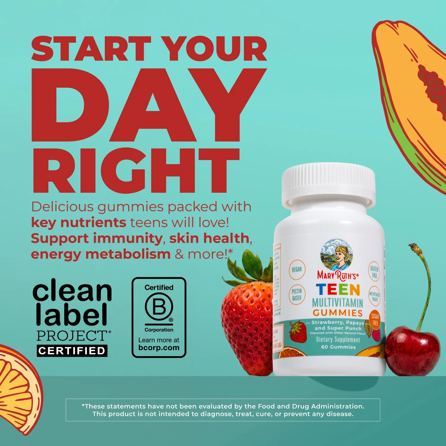 MaryRuth's Teen Multivitamin gummies tenåring sukkerfri