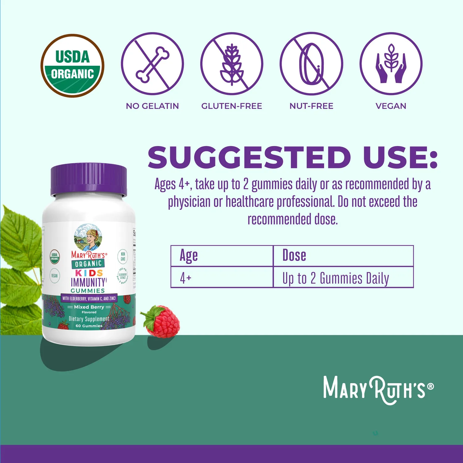 MaryRuth's Kids Immunity Gummies barnegummi 60 stk bær