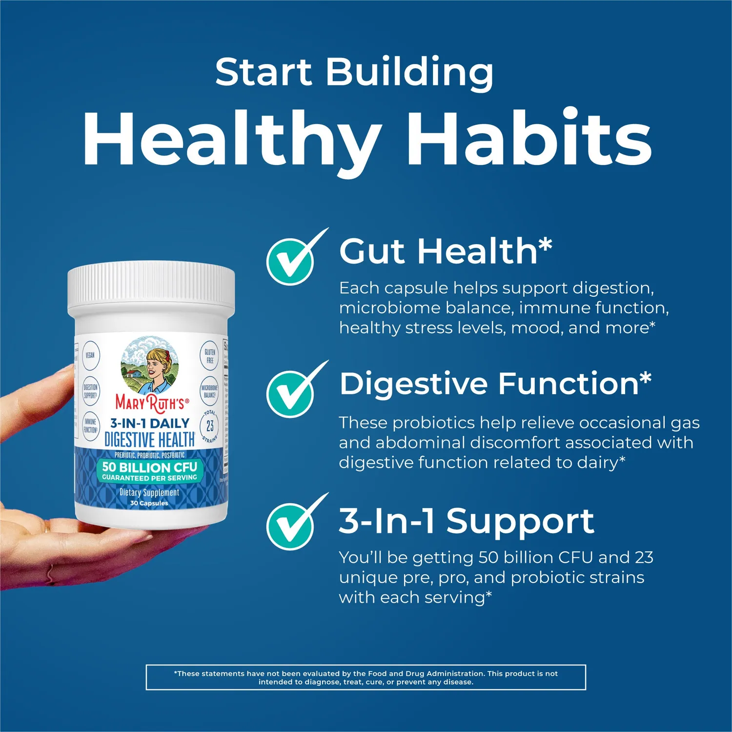 MaryRuth's 3-in-1 Daily Digestive Health kapsler 1 stk prebiotika