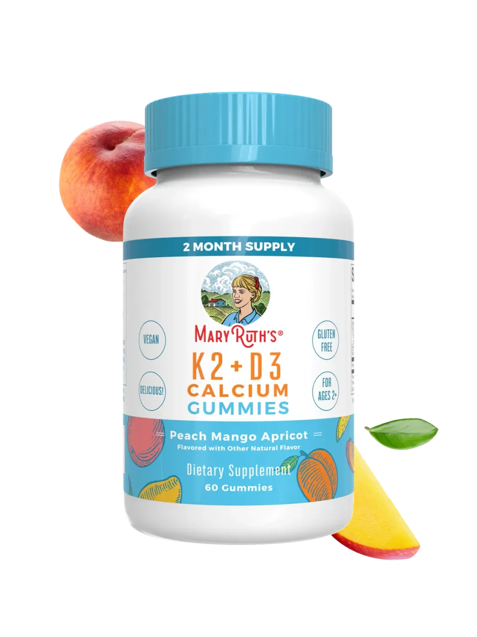 MaryRuth's K2+D3 kalsium gummies fersken 60 stk