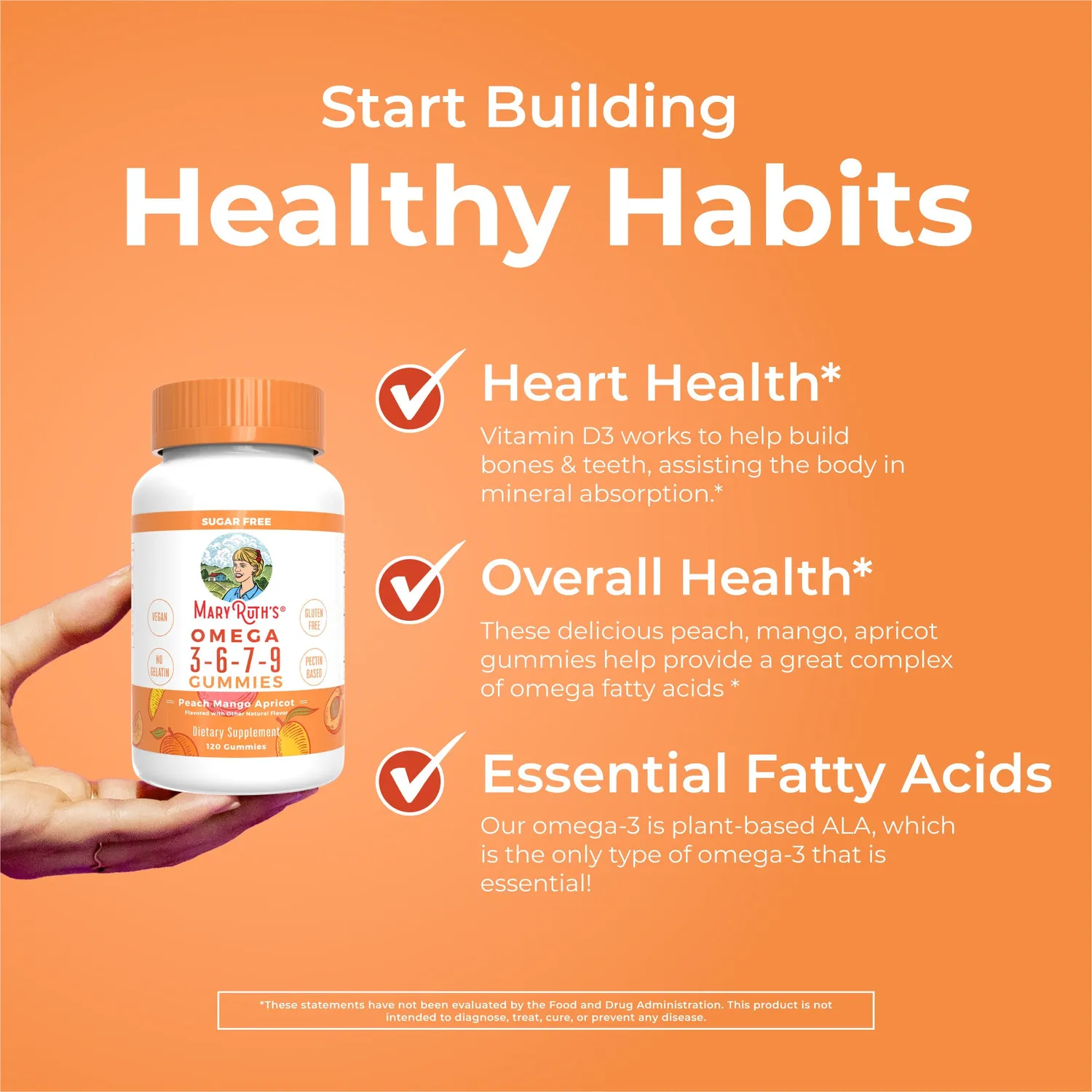 MaryRuth's Omega 3-6-7-9 gummies fersken-mango 120 stk