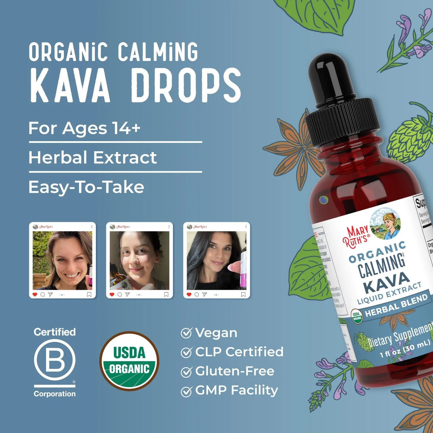 MaryRuth's Organic Calming Kava dråper 30 doser ro