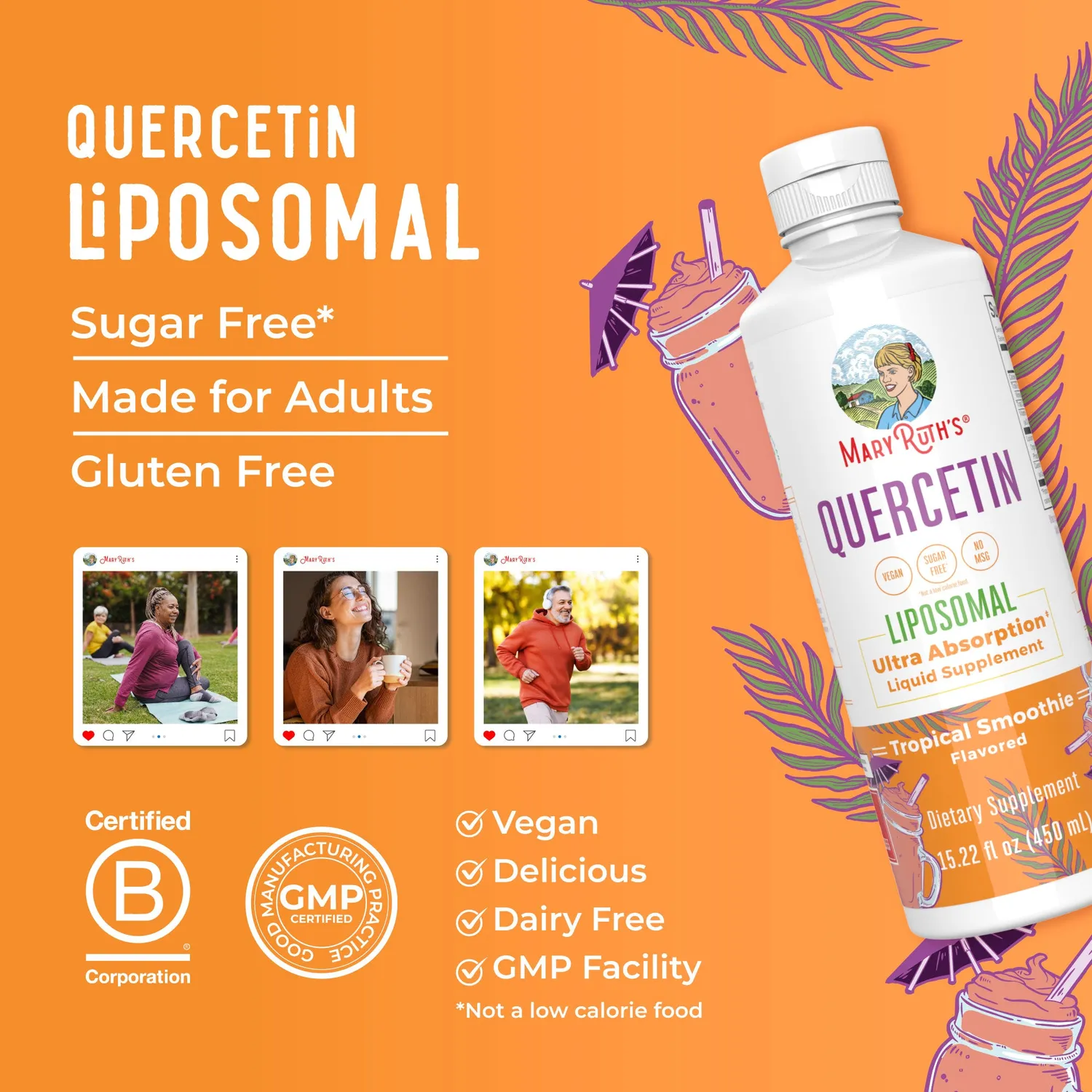 MaryRuth's Quercetin Liposomal tilskudd ananas appelsin