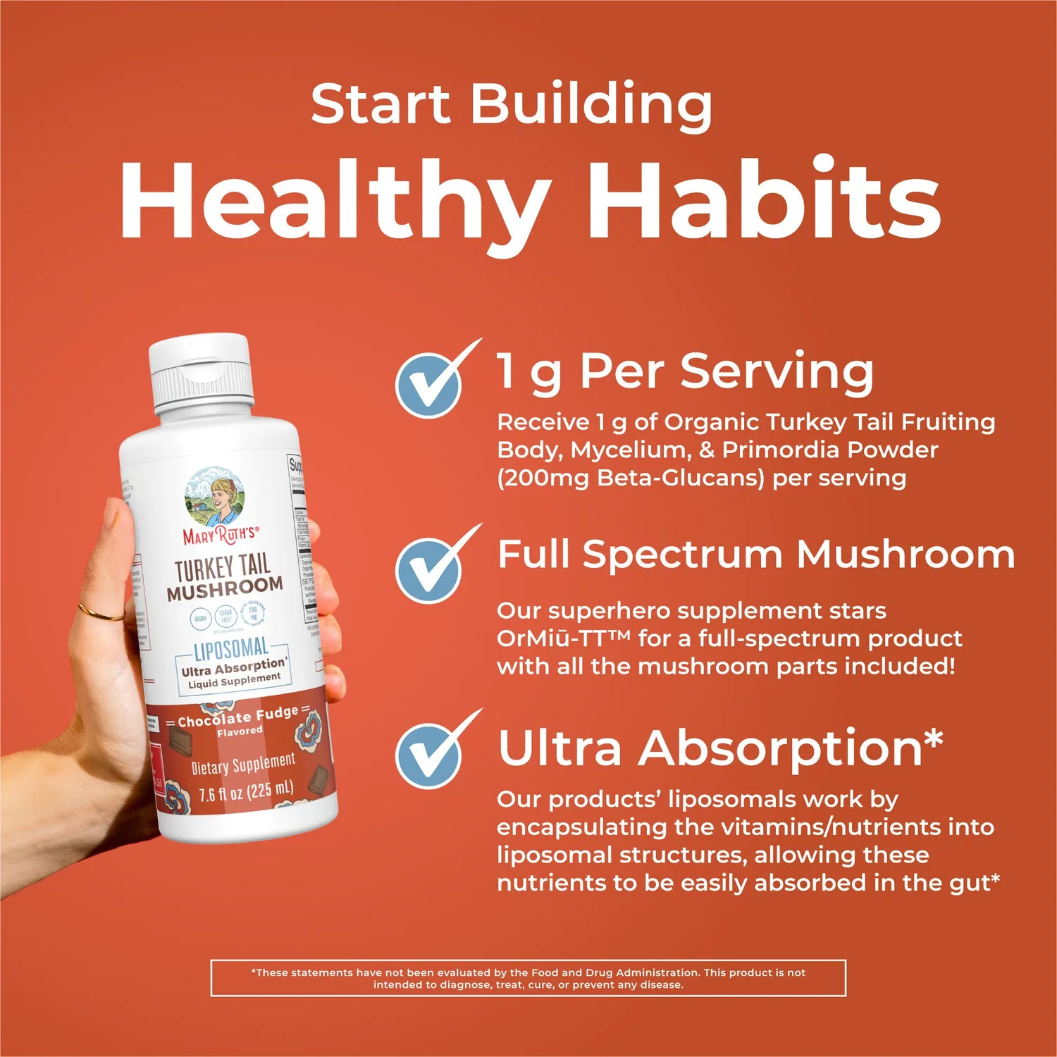 MaryRuth's Turkey Tail Mushroom liposomal sjokolade 1 g per dose