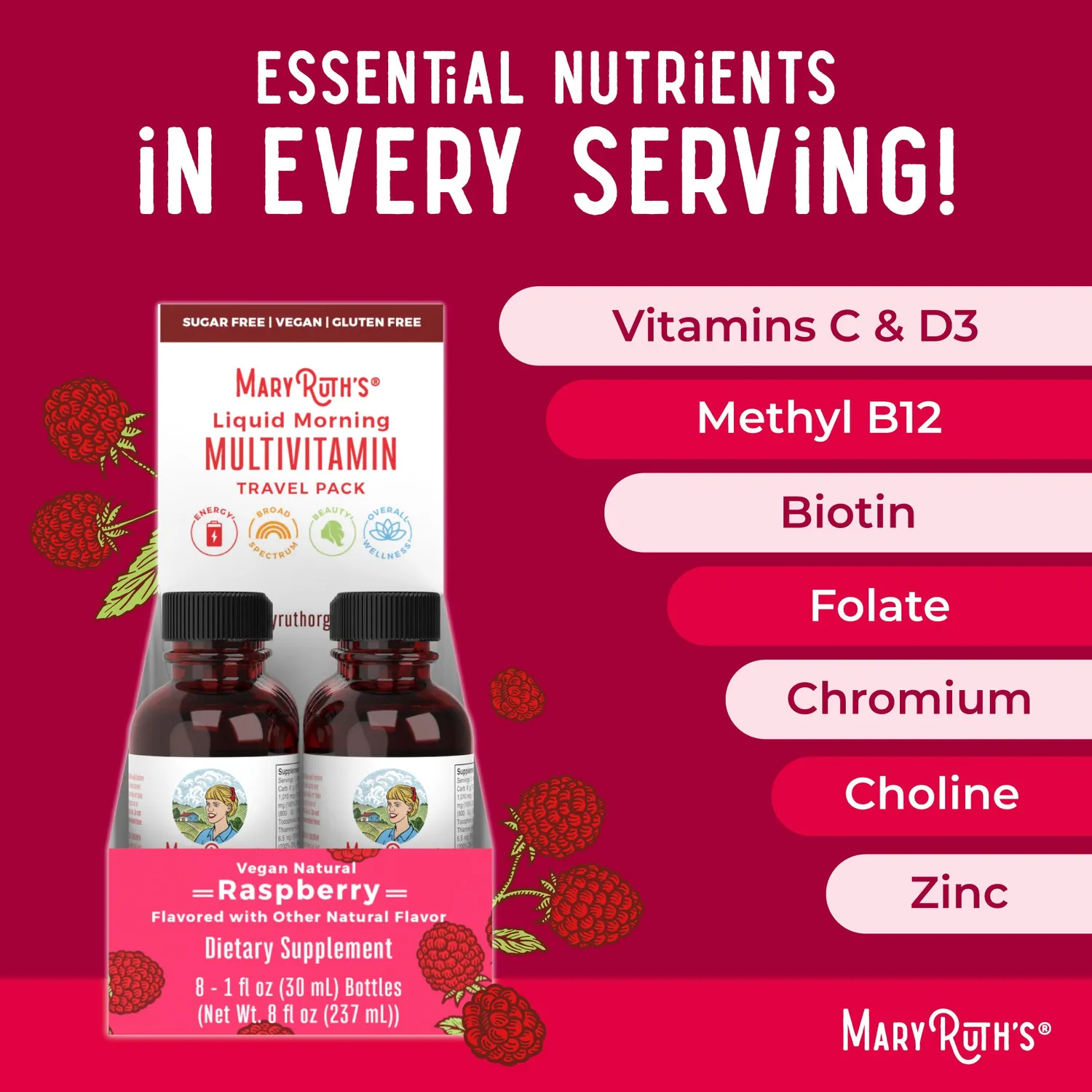 MaryRuth's Liquid Morning Multivitamin flytende 8-pack reise