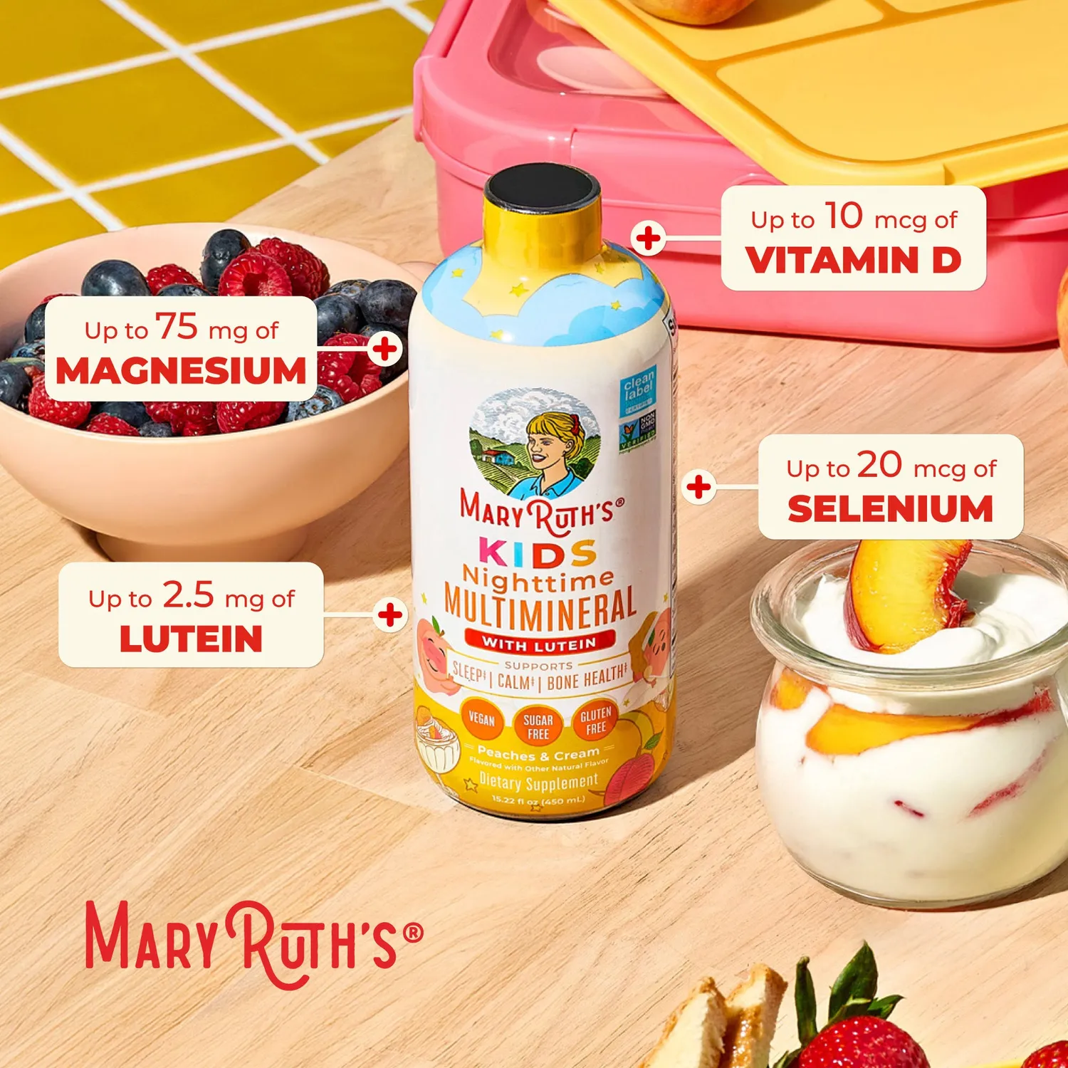 MaryRuth's Kids Nighttime Multimineral flytende fersken magnesiumfri melatonin