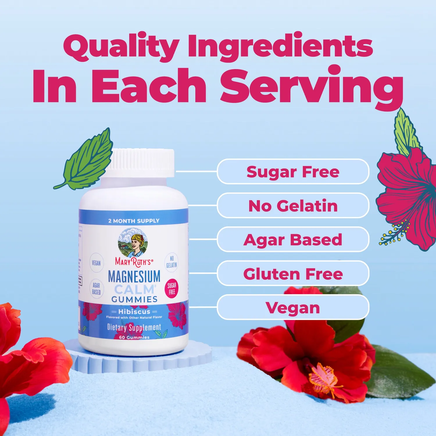 MaryRuth's Magnesium Calm vingummi hibiskus 60 stk magnesiumsitrat