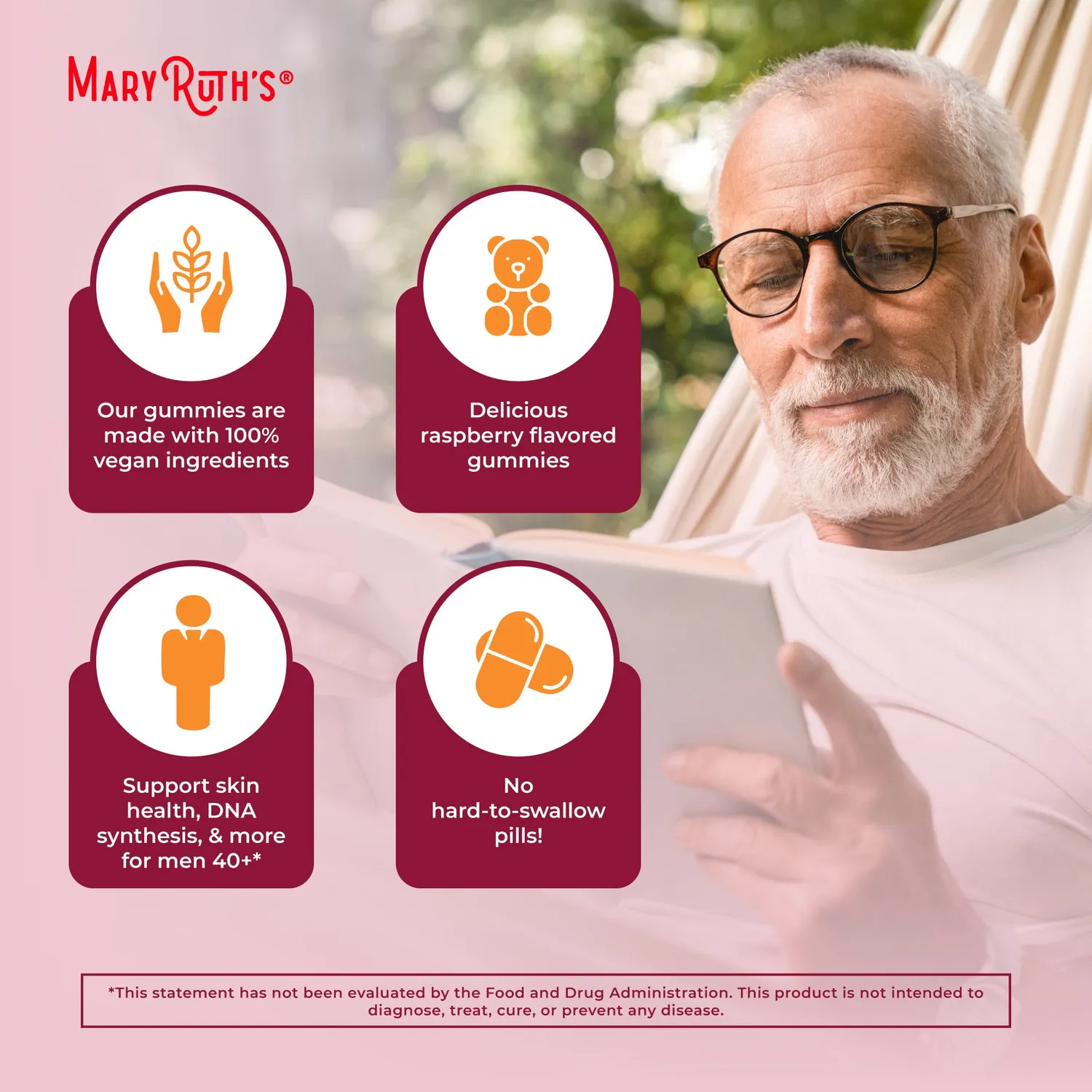 MaryRuth's Men's 40+ Multivitamin gummier bringebær prostata