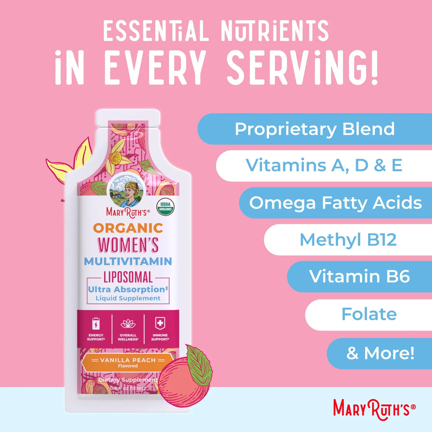 MaryRuth's Women's Multivitamin liposomal poser vanilje fersken