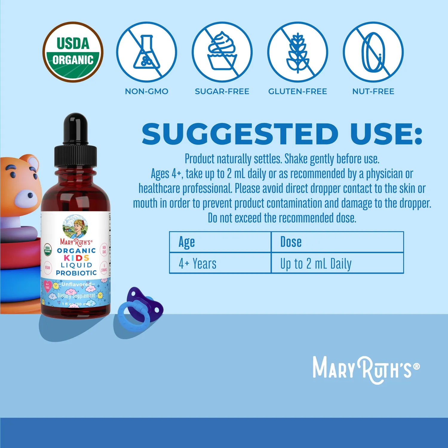 MaryRuth's Kids Probiotic probiotikadråper nøytral 2 mrd
