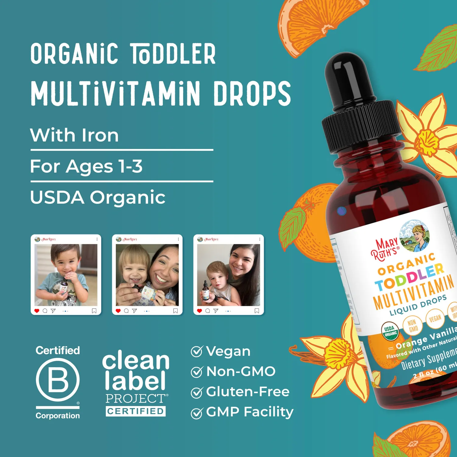 MaryRuth's Toddler multivitamindråper jern appelsin-vanilje 30 doser